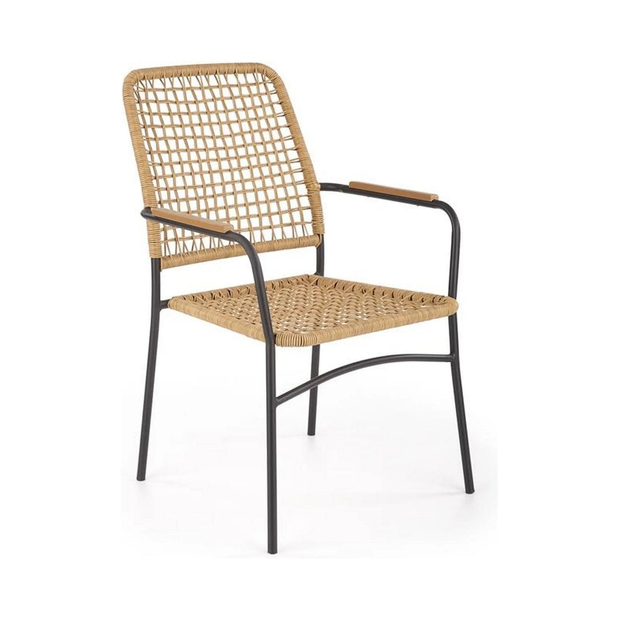 Scaun K457, bej/negru, ratan sintetic/otel, 59x62x90 cm