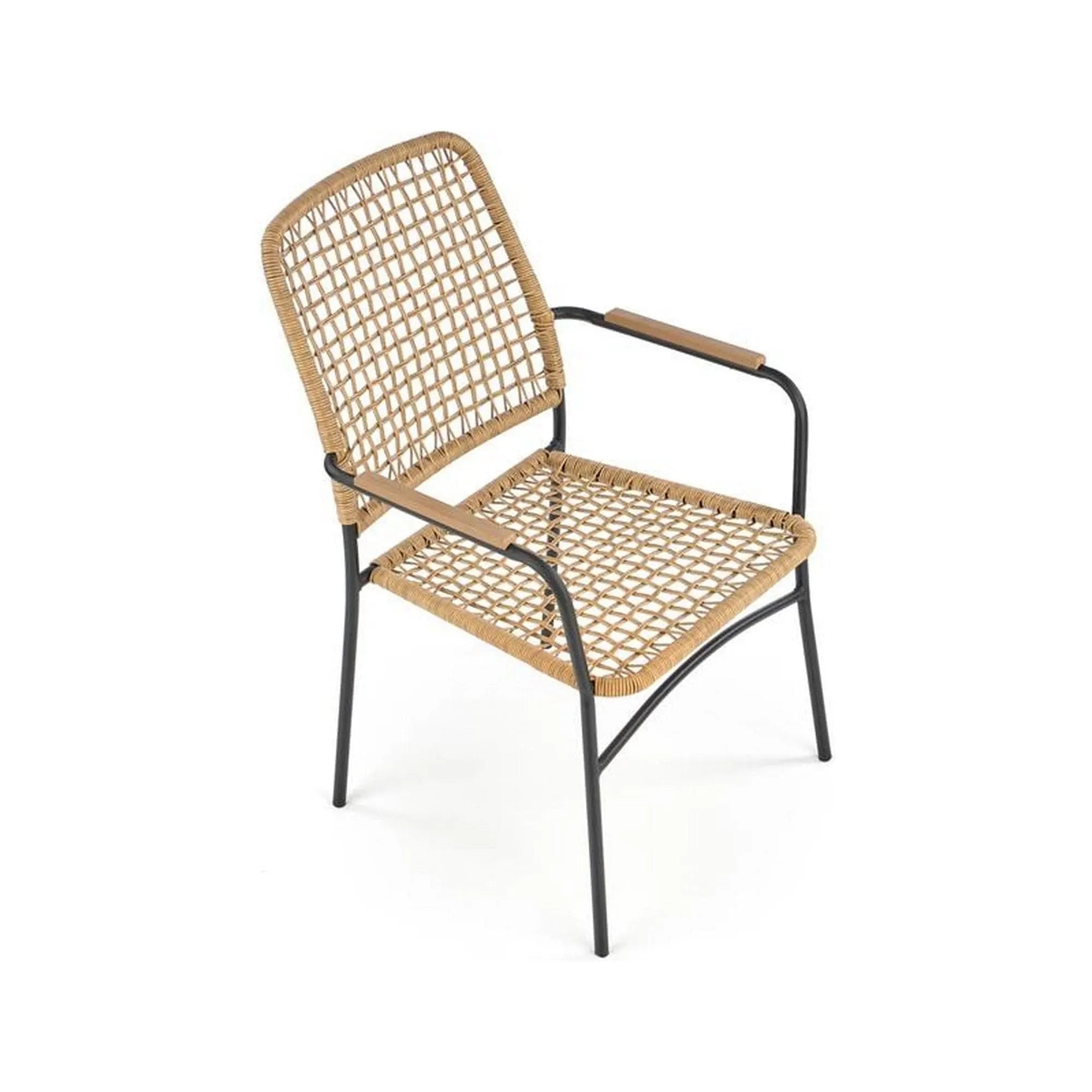 Scaun K457, bej/negru, ratan sintetic/otel, 59x62x90 cm