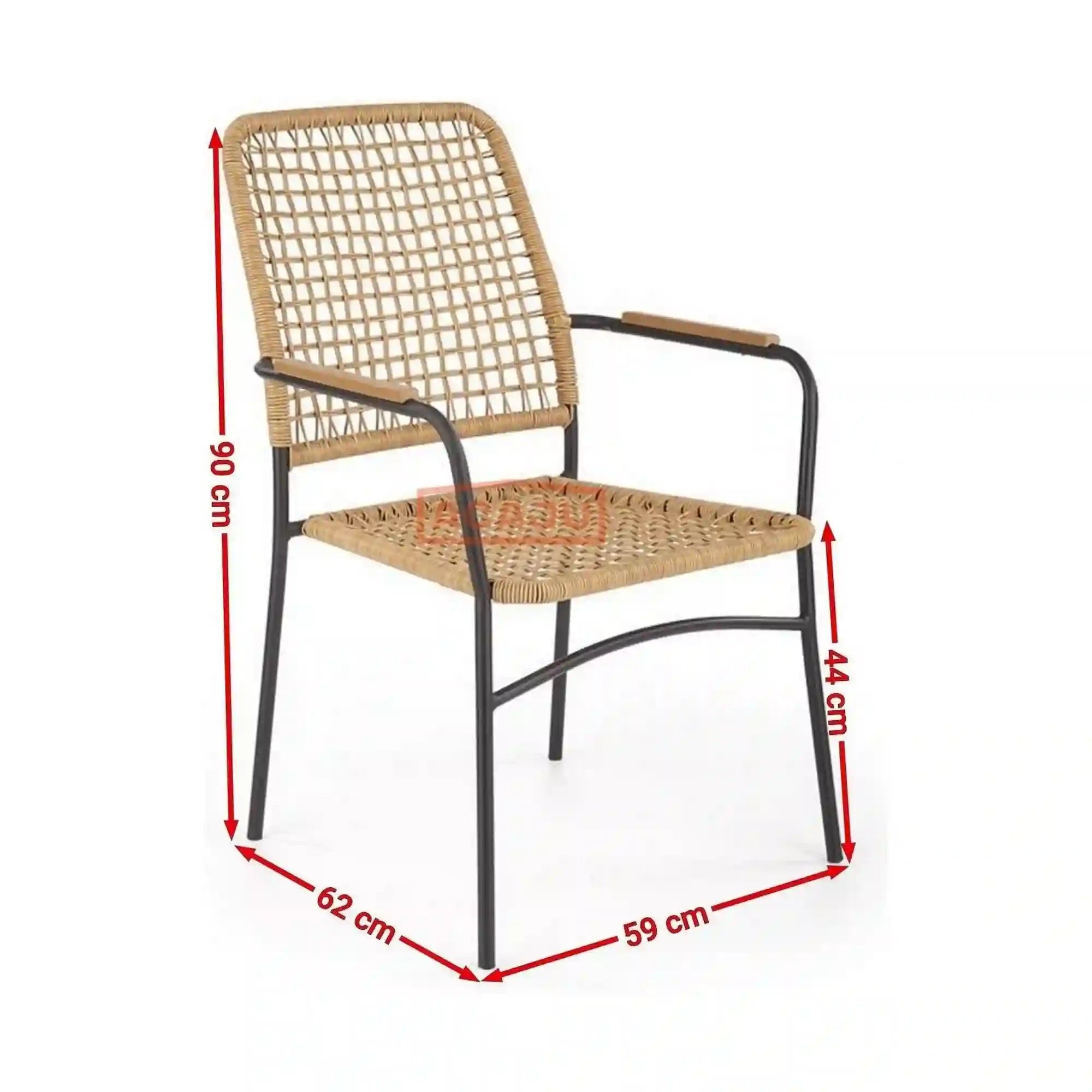Scaun K457, bej/negru, ratan sintetic/otel, 59x62x90 cm