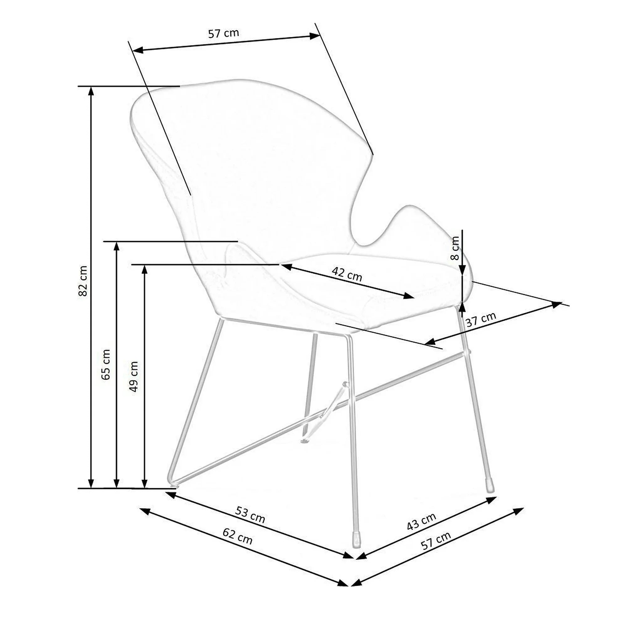 Scaun K458, gri/negru, stofa catifelata/metal, 57x62x82 cm