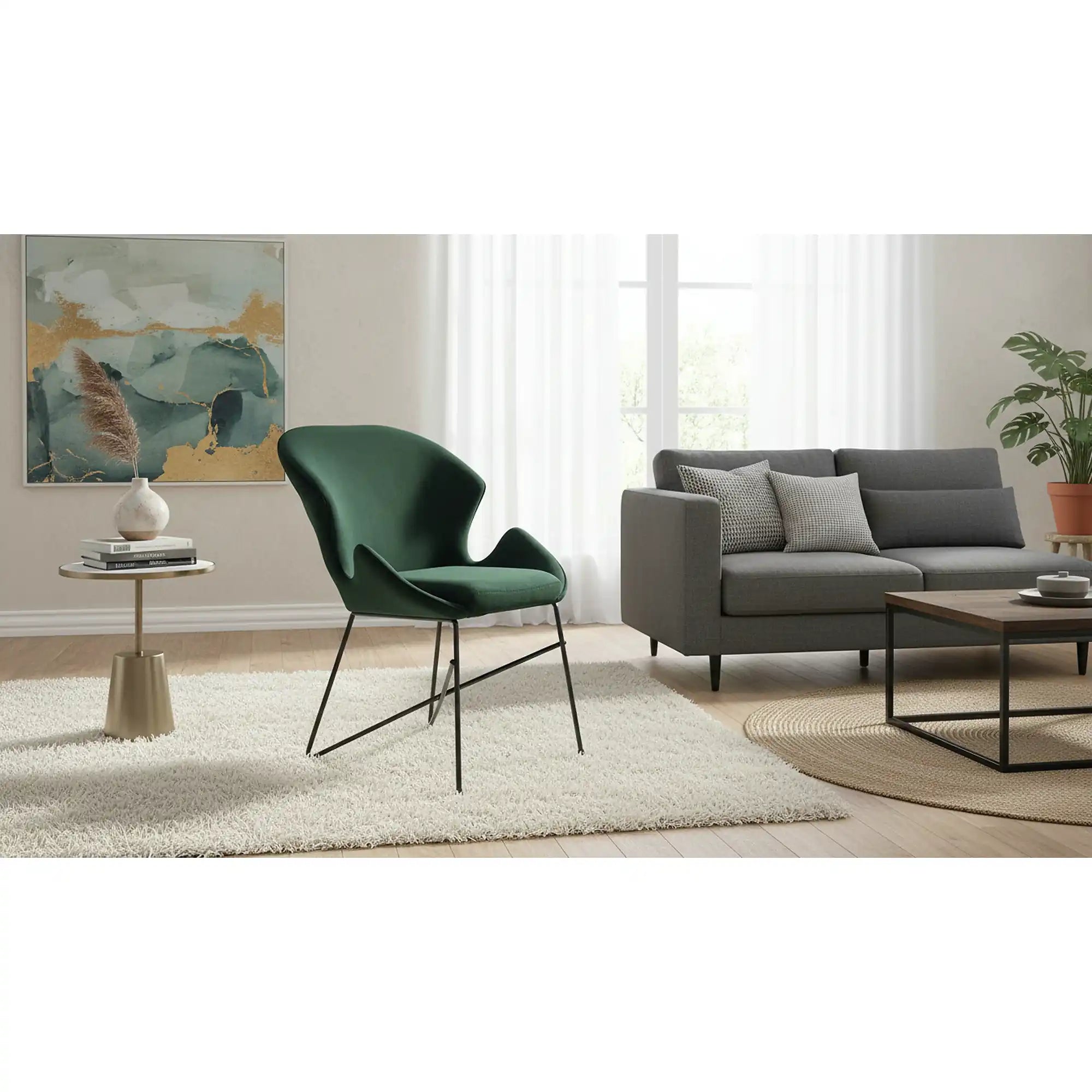 Scaun K458, verde/negru, stofa catifelata/metal, 57x62x82 cm