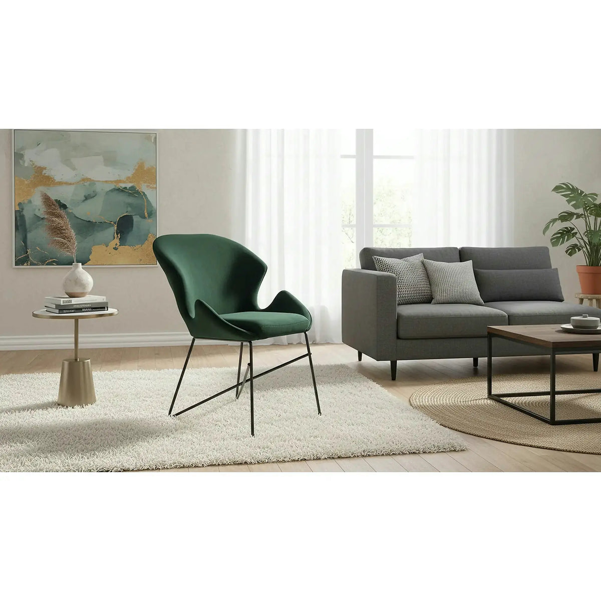 Scaun K458, verde/negru, stofa catifelata/metal, 57x62x82 cm