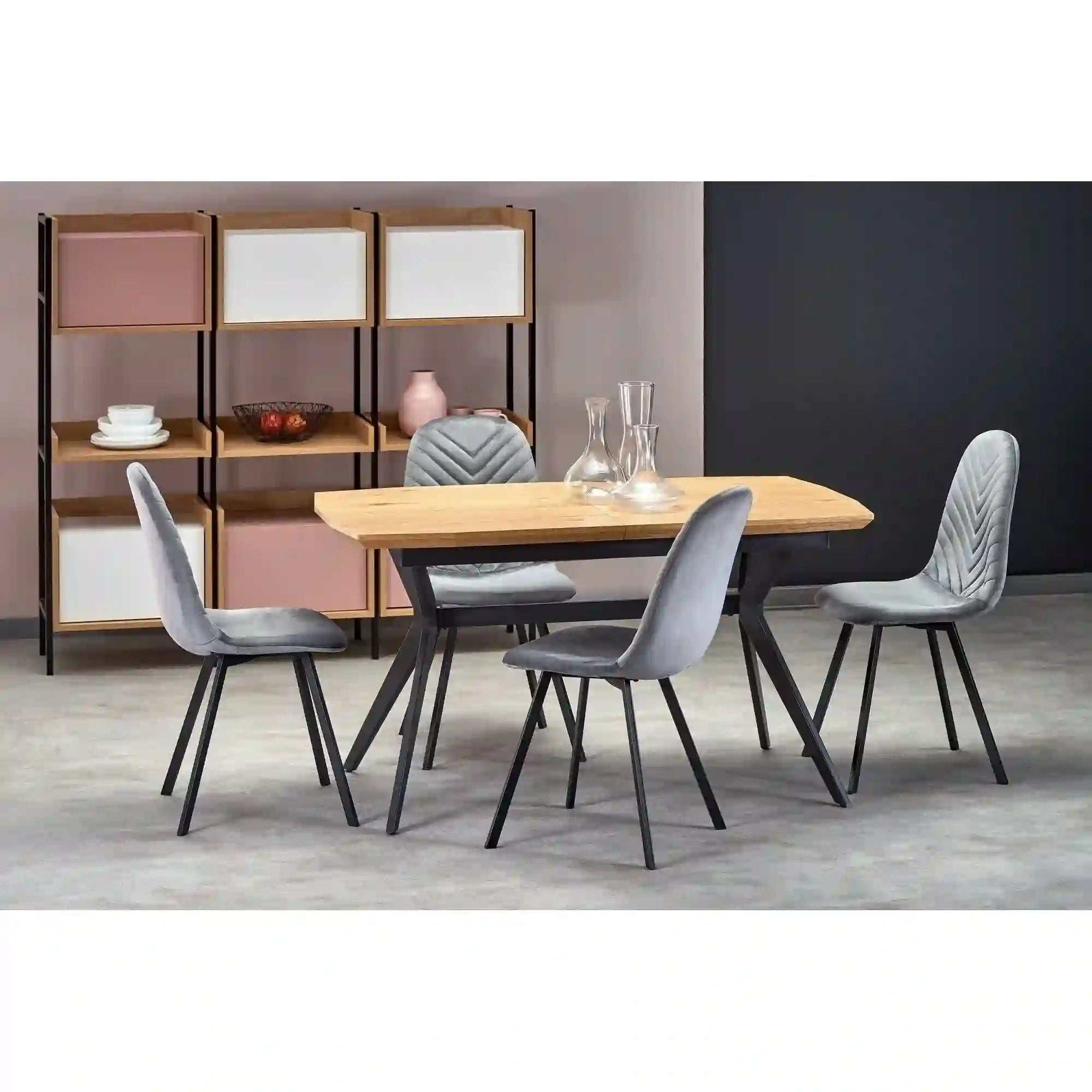 Scaun K462, gri/negru, stofa catifelata/metal, 45x57x82 cm