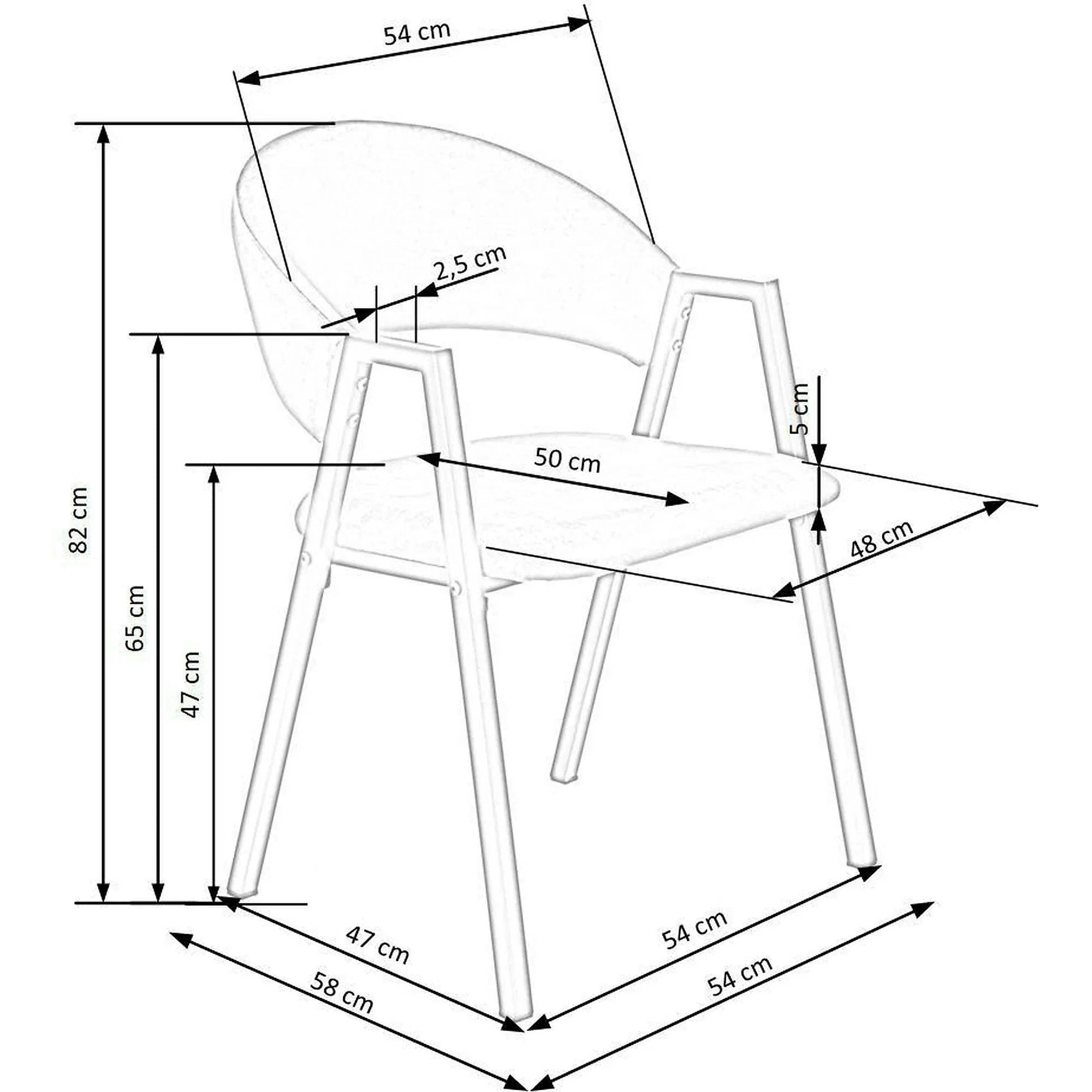 Scaun K473, stofa catifelata gri, 54x58x82 cm