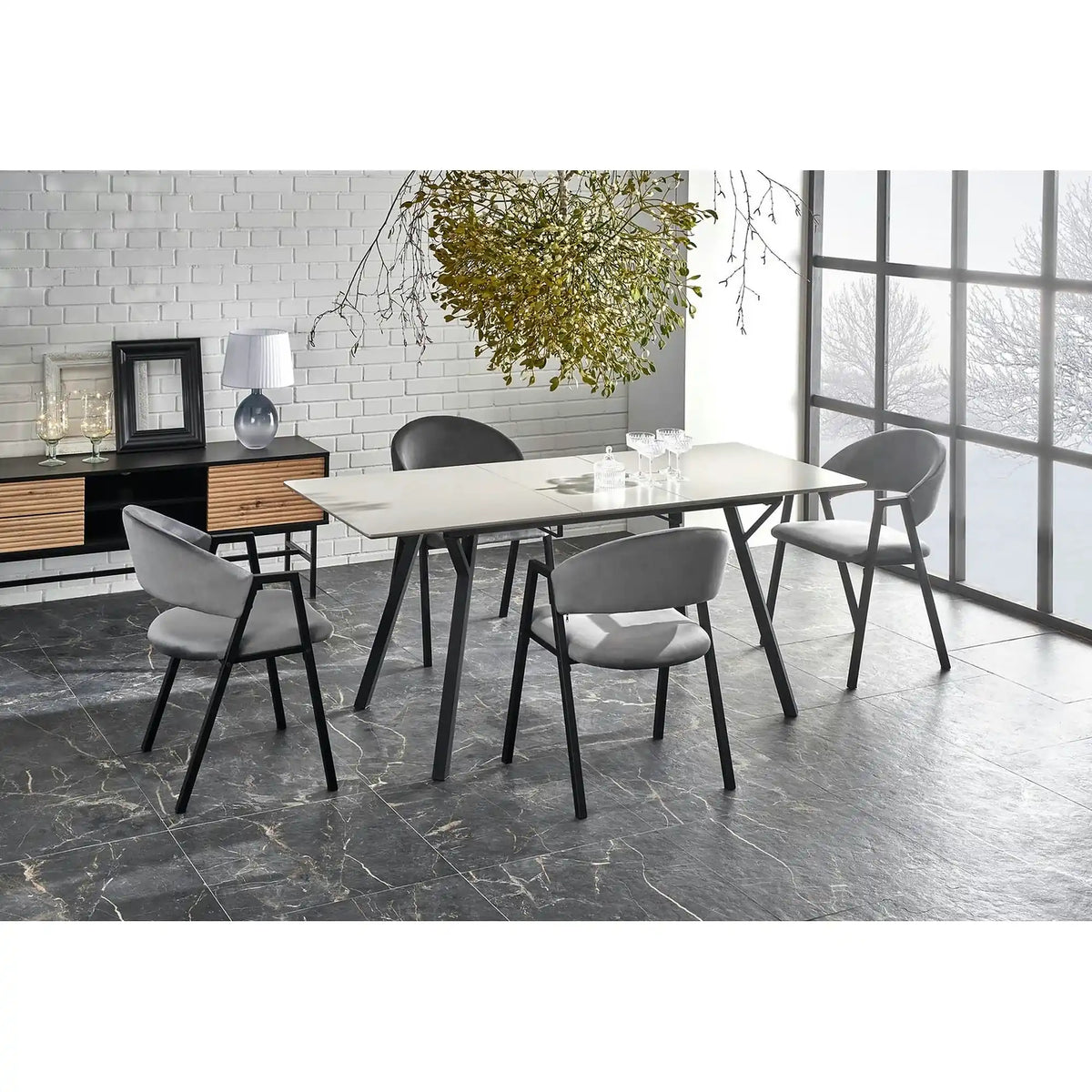 Scaun K473, stofa catifelata gri, 54x58x82 cm