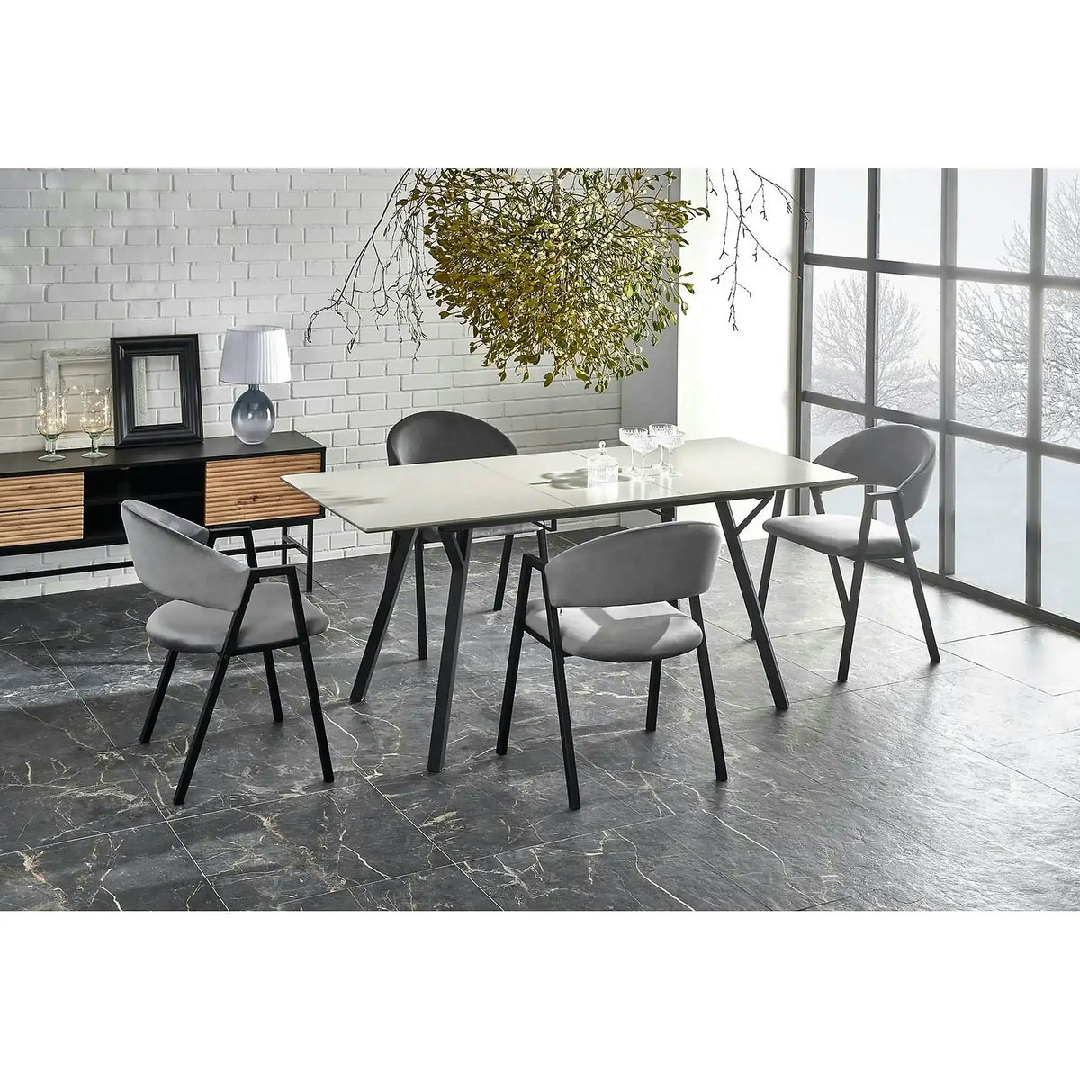 Scaun K473, stofa catifelata gri, 54x58x82 cm
