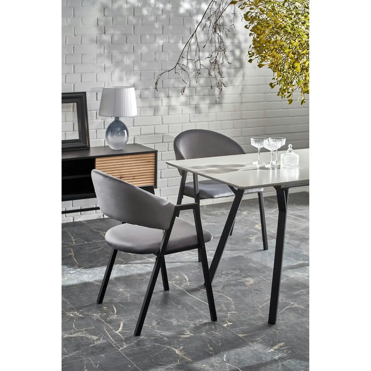 Scaun K473, stofa catifelata gri, 54x58x82 cm