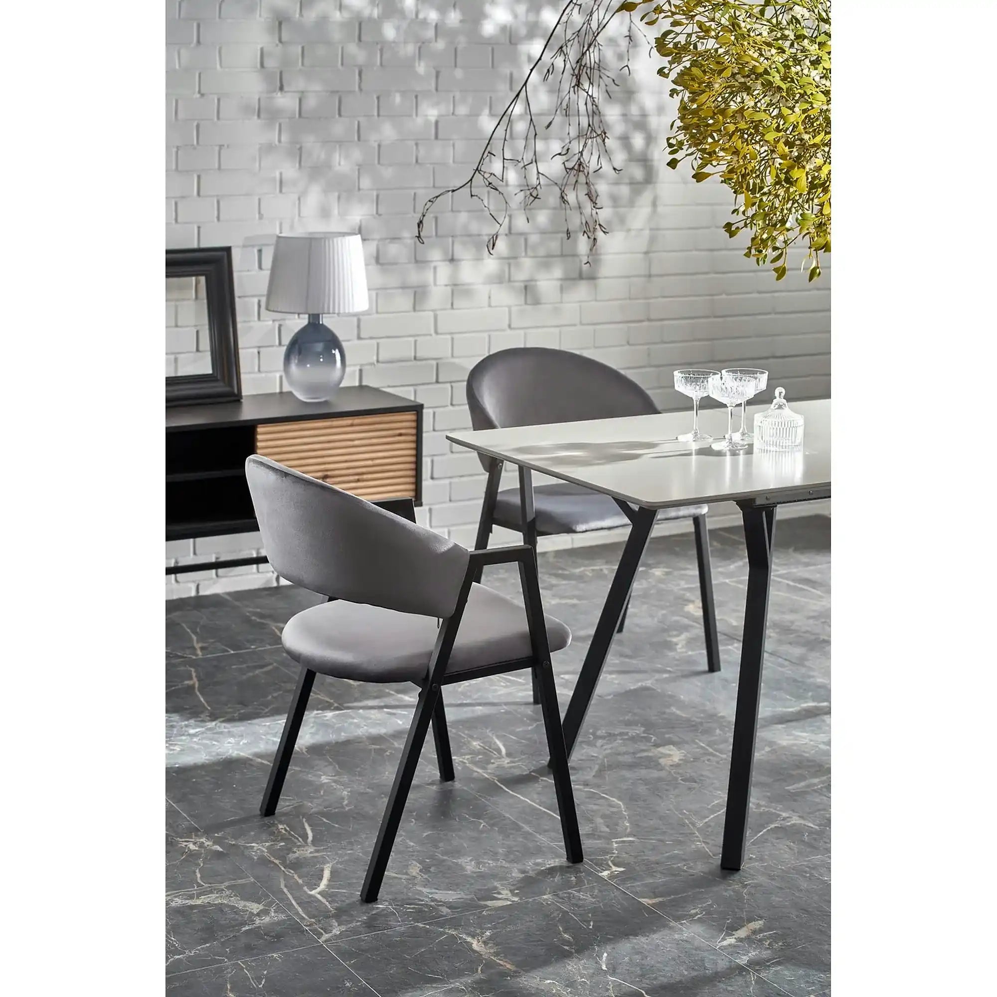 Scaun K473, stofa catifelata gri, 54x58x82 cm