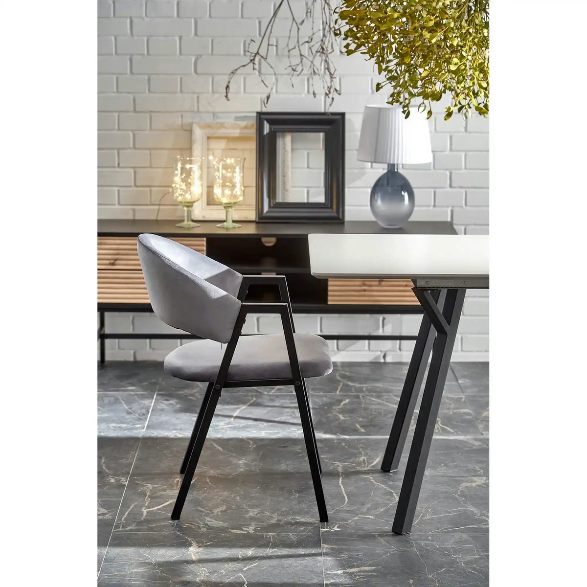 Scaun K473, stofa catifelata gri, 54x58x82 cm