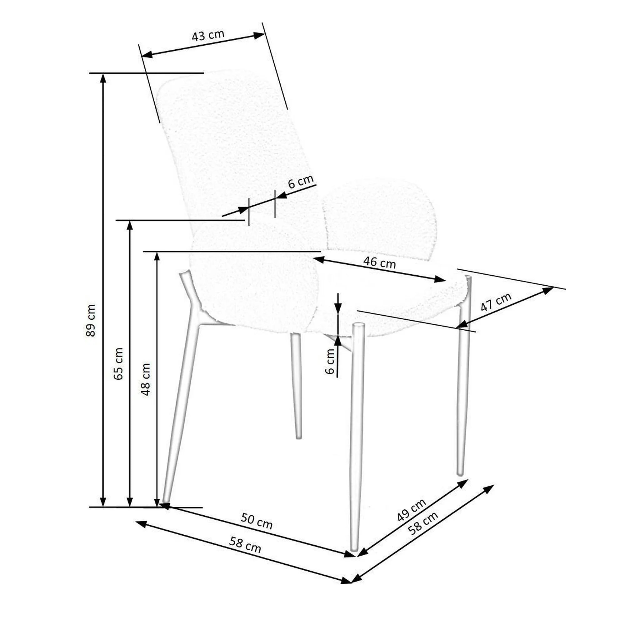 Scaun K477, crem/negru, stofa/metal, 58x58x89 cm