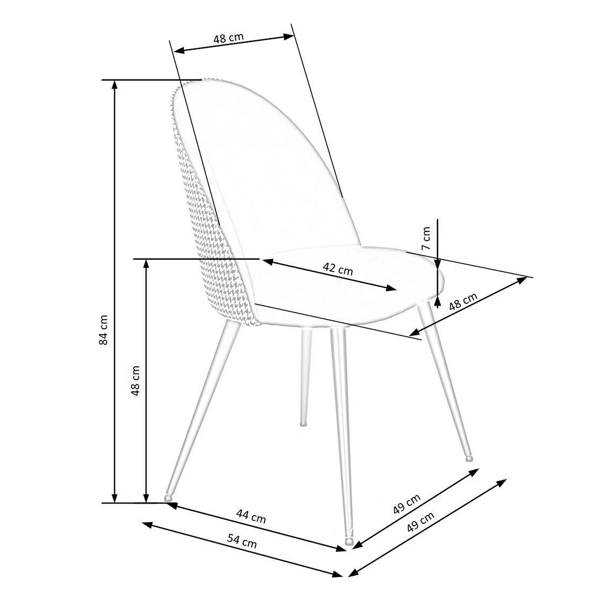 Scaun K478, stofa alb/negru, 49x54x84 cm