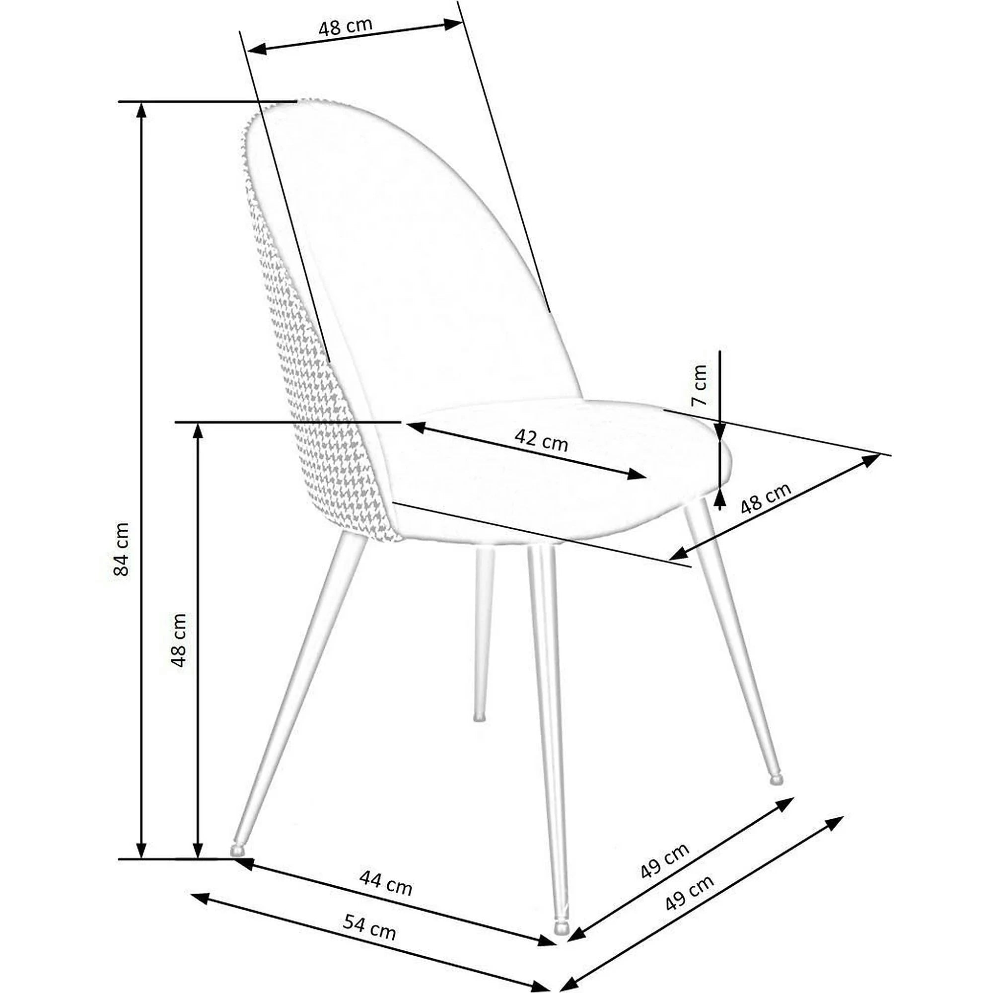 Scaun K478, stofa alb/negru, 49x54x84 cm