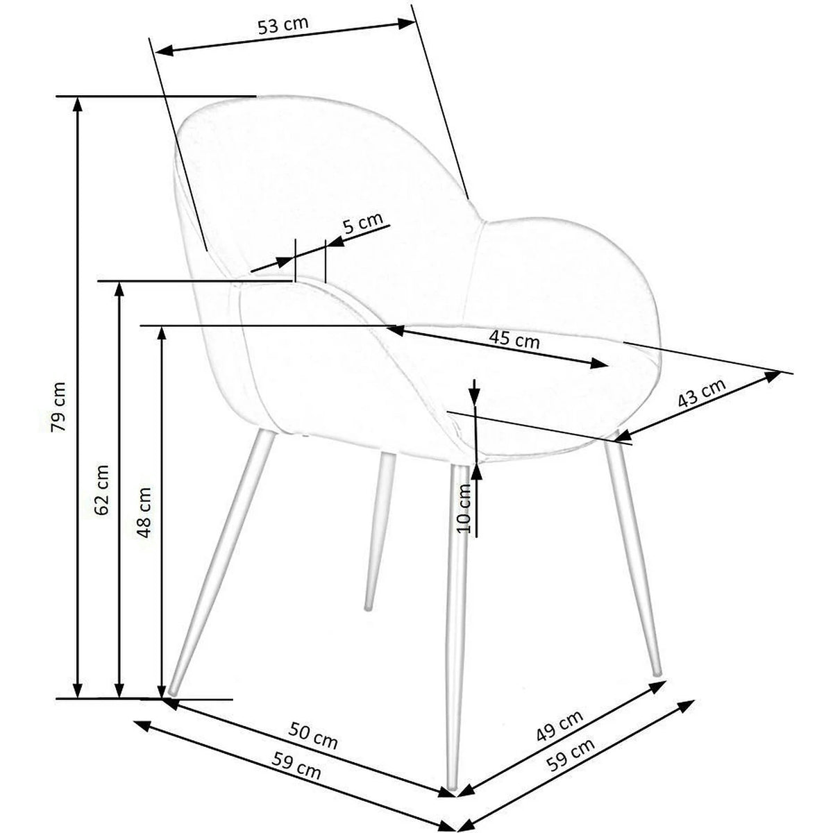 Scaun K480, gri/negru, stofa catifelata/metal, 59x59x79 cm