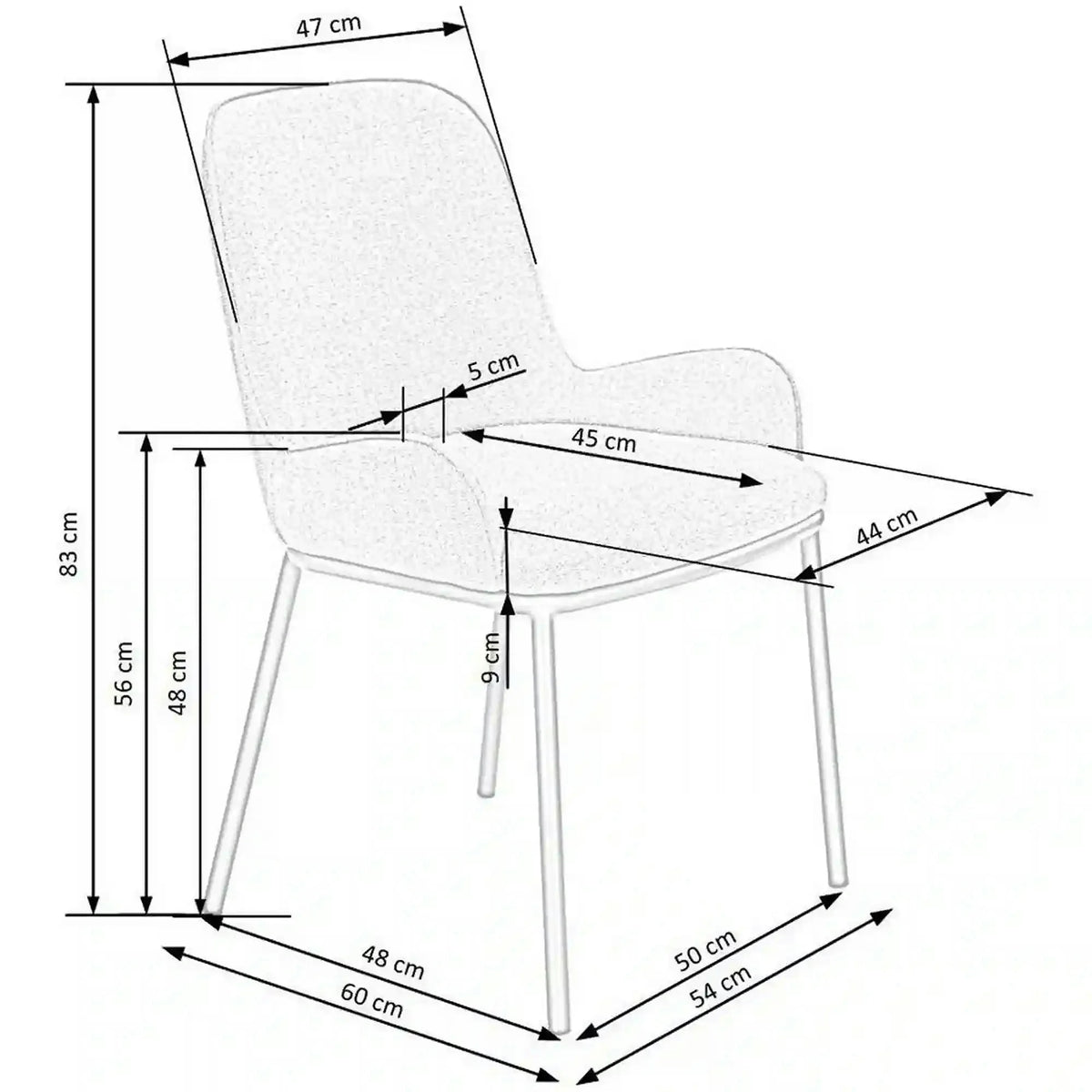 Scaun K481, alb/negru, stofa clasica/metal, 54x60x83 cm