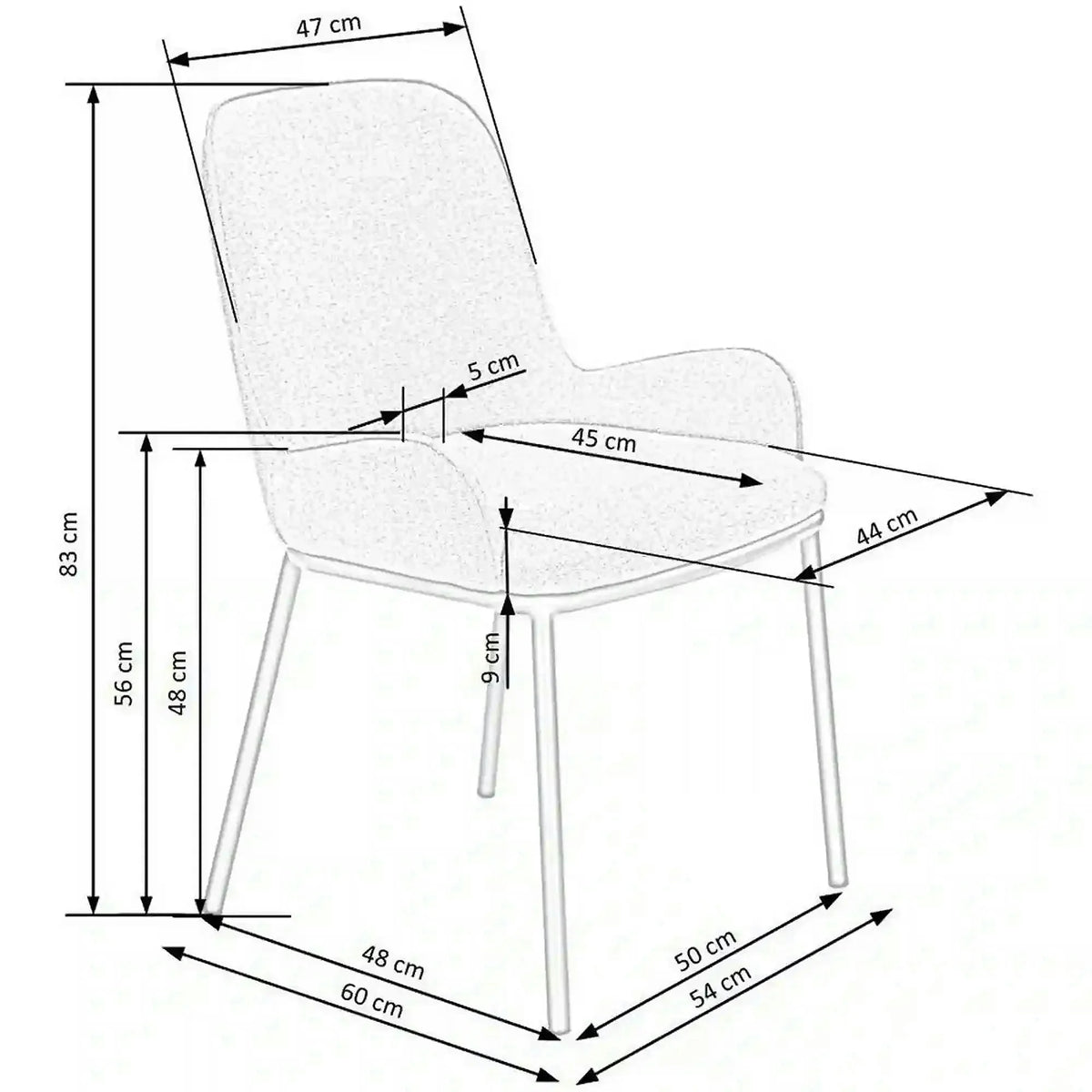 Scaun K481, alb/negru, stofa clasica/metal, 54x60x83 cm