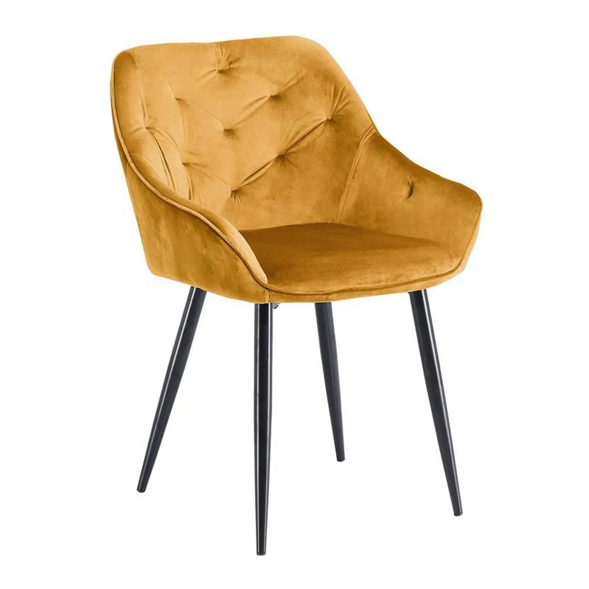 Scaun K487, galben curry/negru, stofa catifelata/metal, 56x65x81 cm