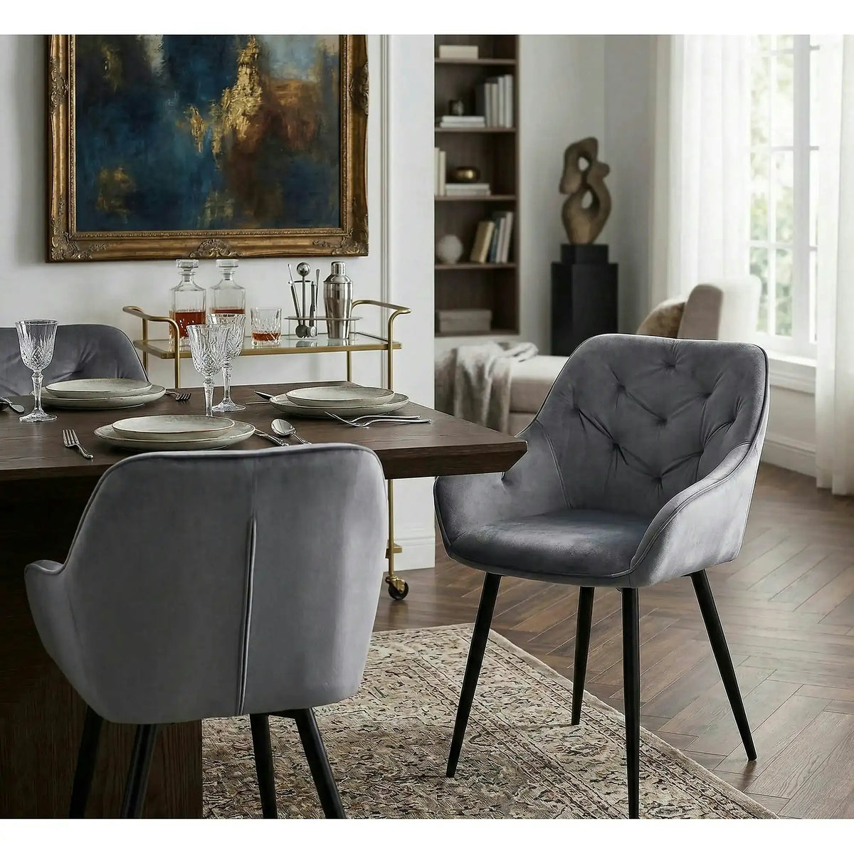 Scaun K487, stofa catifelata gri, 56x65x81 cm