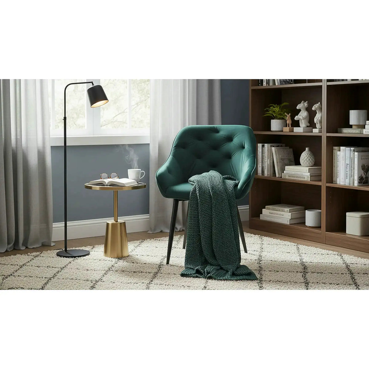 Scaun K487, verde inchis/negru, stofa catifelat/metal, 56x65x81 cm