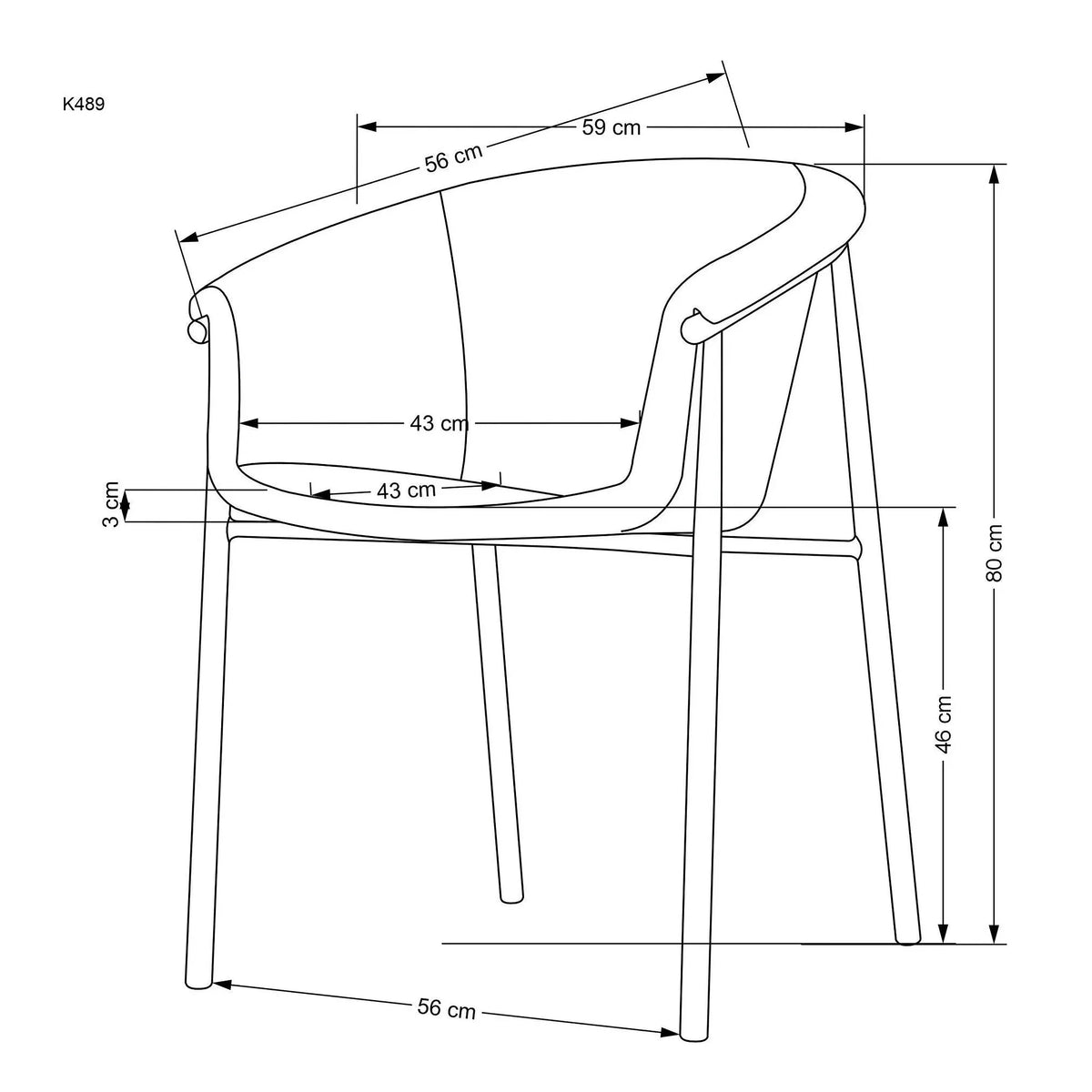Scaun K489, gri/stejar, stofa clasica/metal, 59x56x80 cm