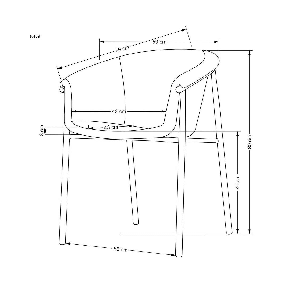 Scaun K489, gri/stejar, stofa clasica/metal, 59x56x80 cm