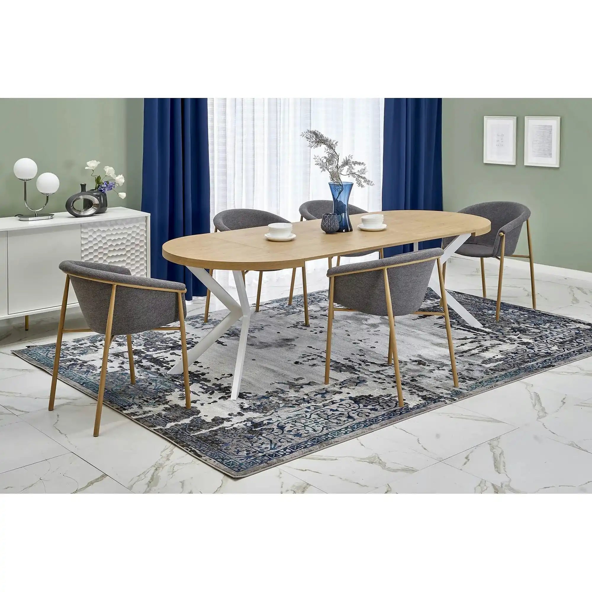 Scaun K489, gri/stejar, stofa clasica/metal, 59x56x80 cm