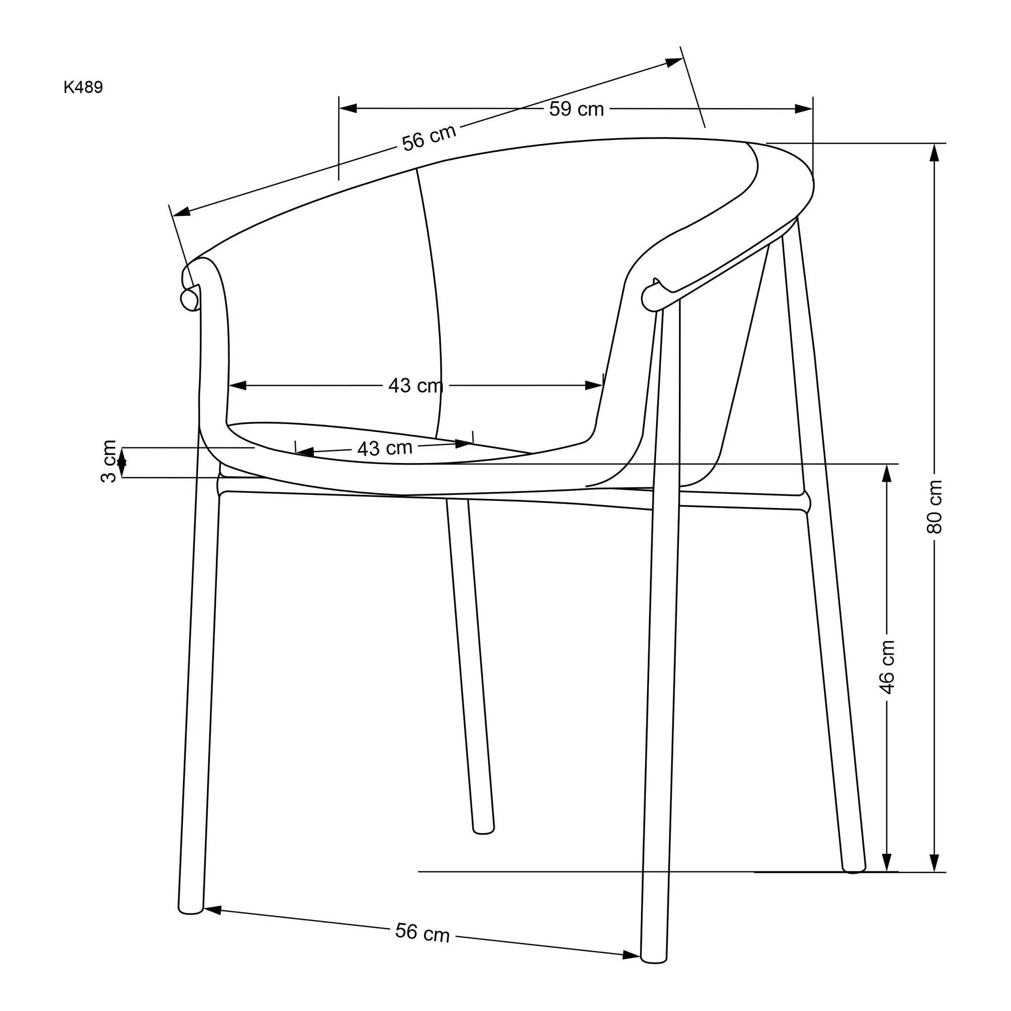 Scaun K489, gri/stejar, stofa clasica/metal, 59x56x80 cm