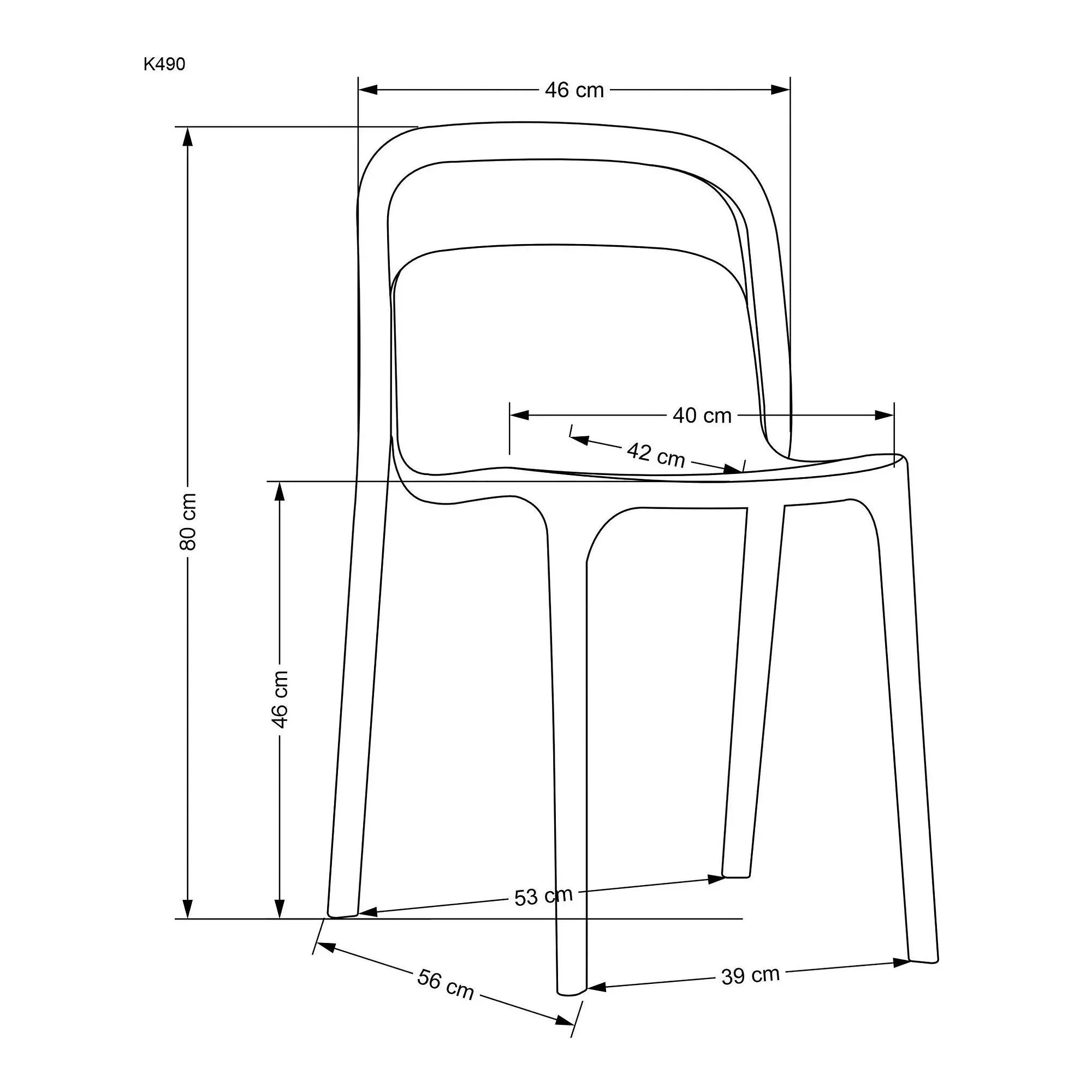 Scaun K490, alb, polipropilena, 46x55x80 cm