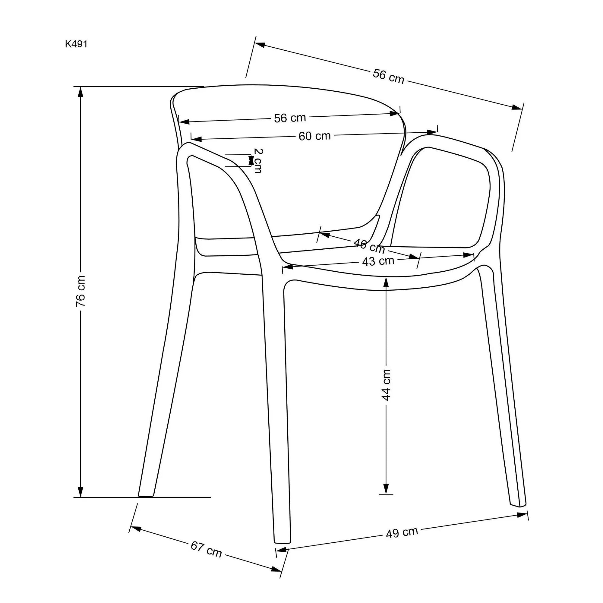 Scaun K491, galben, polipropilena, 60x56x76 cm