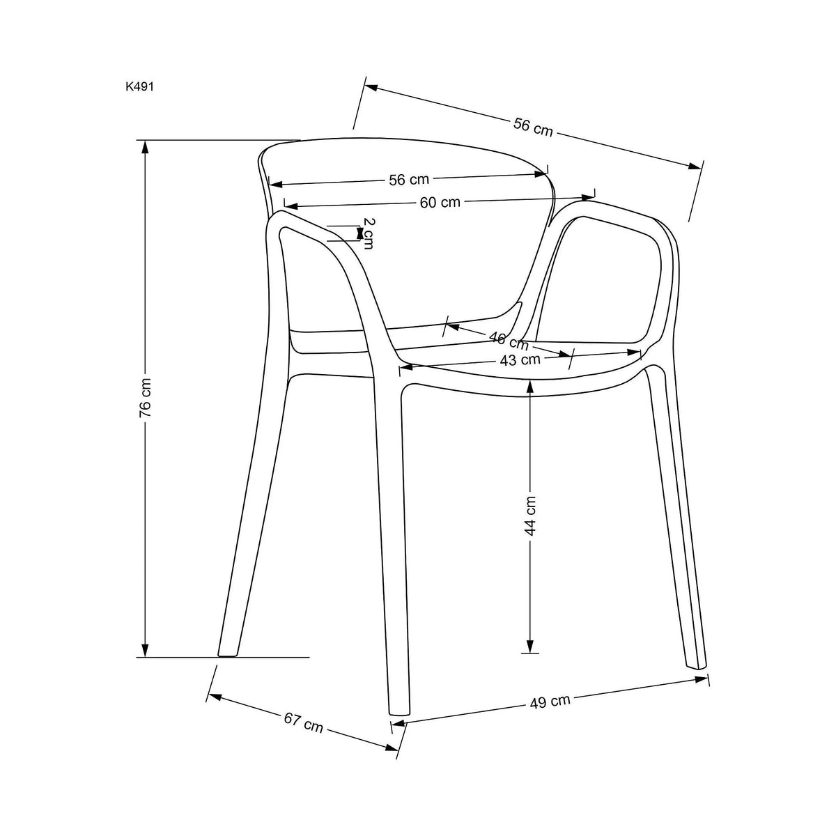 Scaun K491, negru, polipropilena, 60x56x76 cm