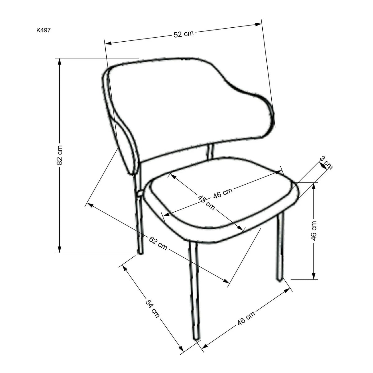Scaun K497, crem, stofa clasica/metal, 52x62x82 cm