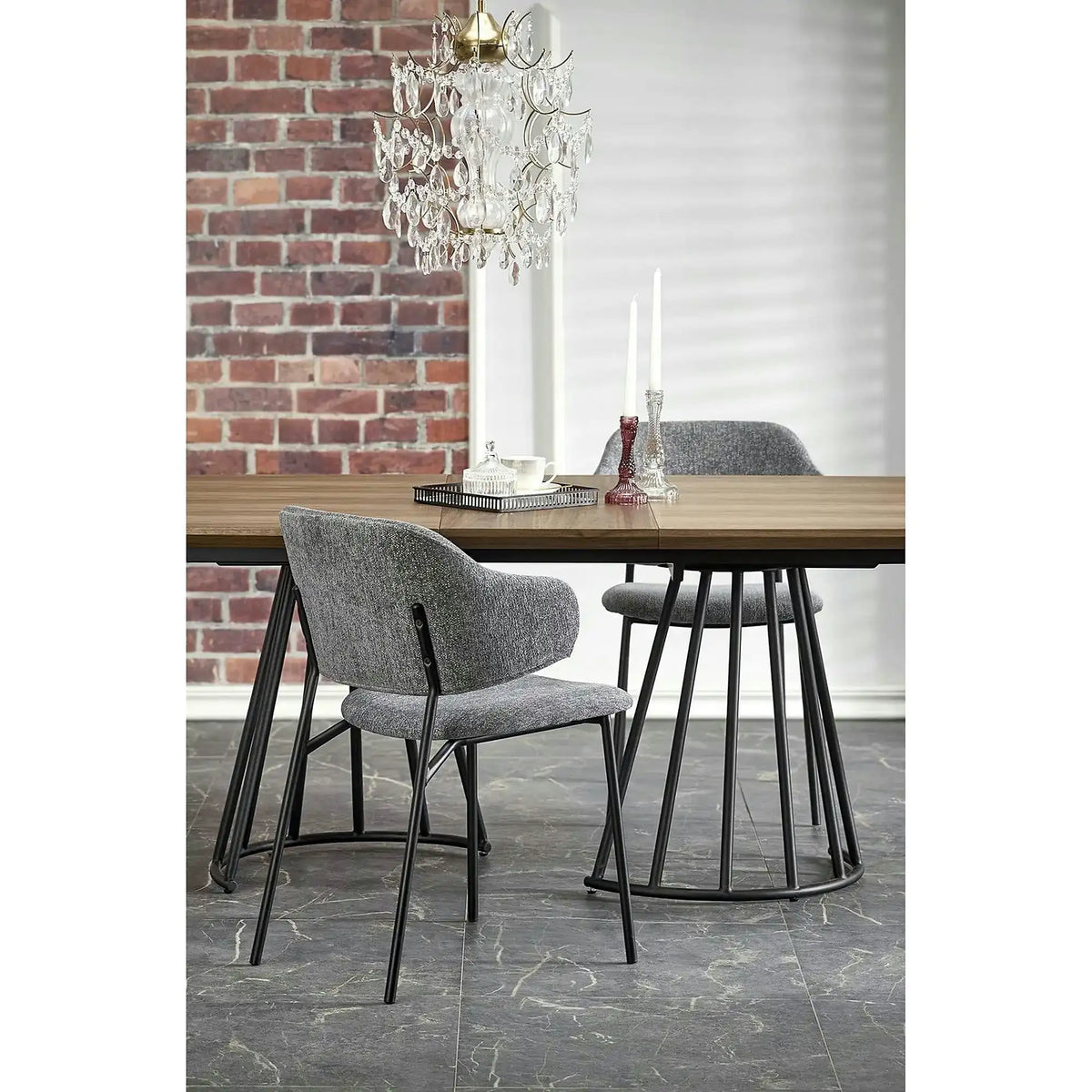 Scaun K497, gri deschis, stofa clasica/metal, 52x62x82 cm