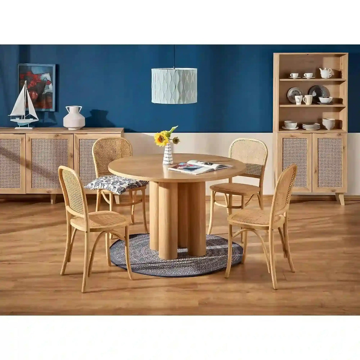 Scaun K502, stejar, ratan natural/lemn, 45x50x89 cm