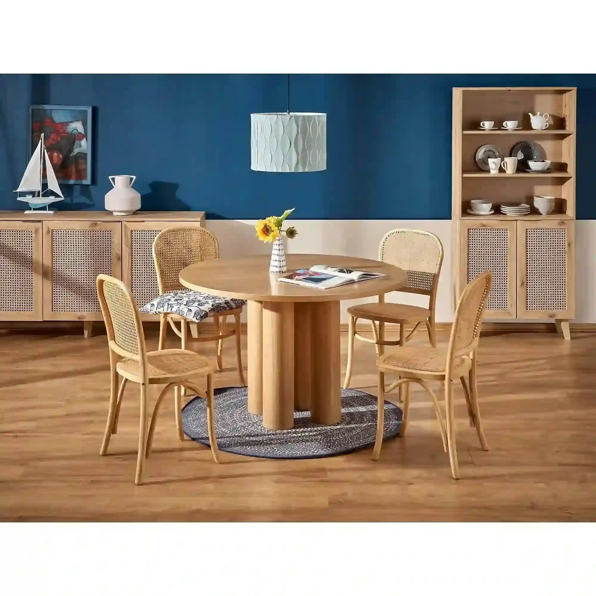 Scaun K502, stejar, ratan natural/lemn, 45x50x89 cm