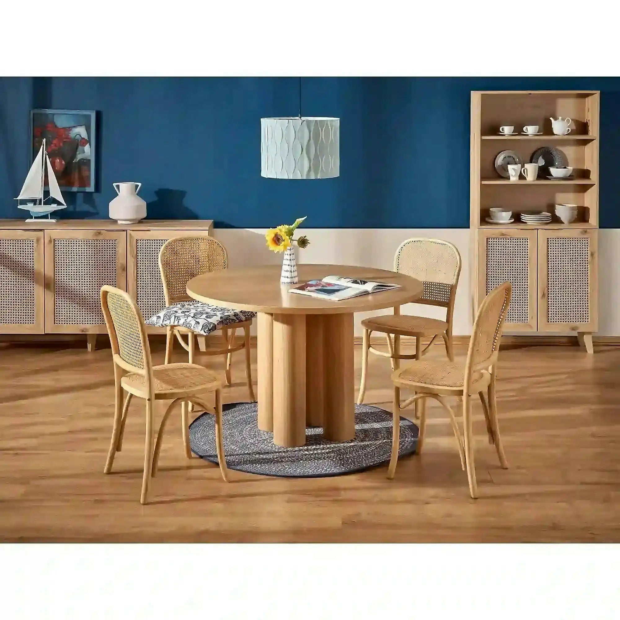 Scaun K502, stejar, ratan natural/lemn, 45x50x89 cm