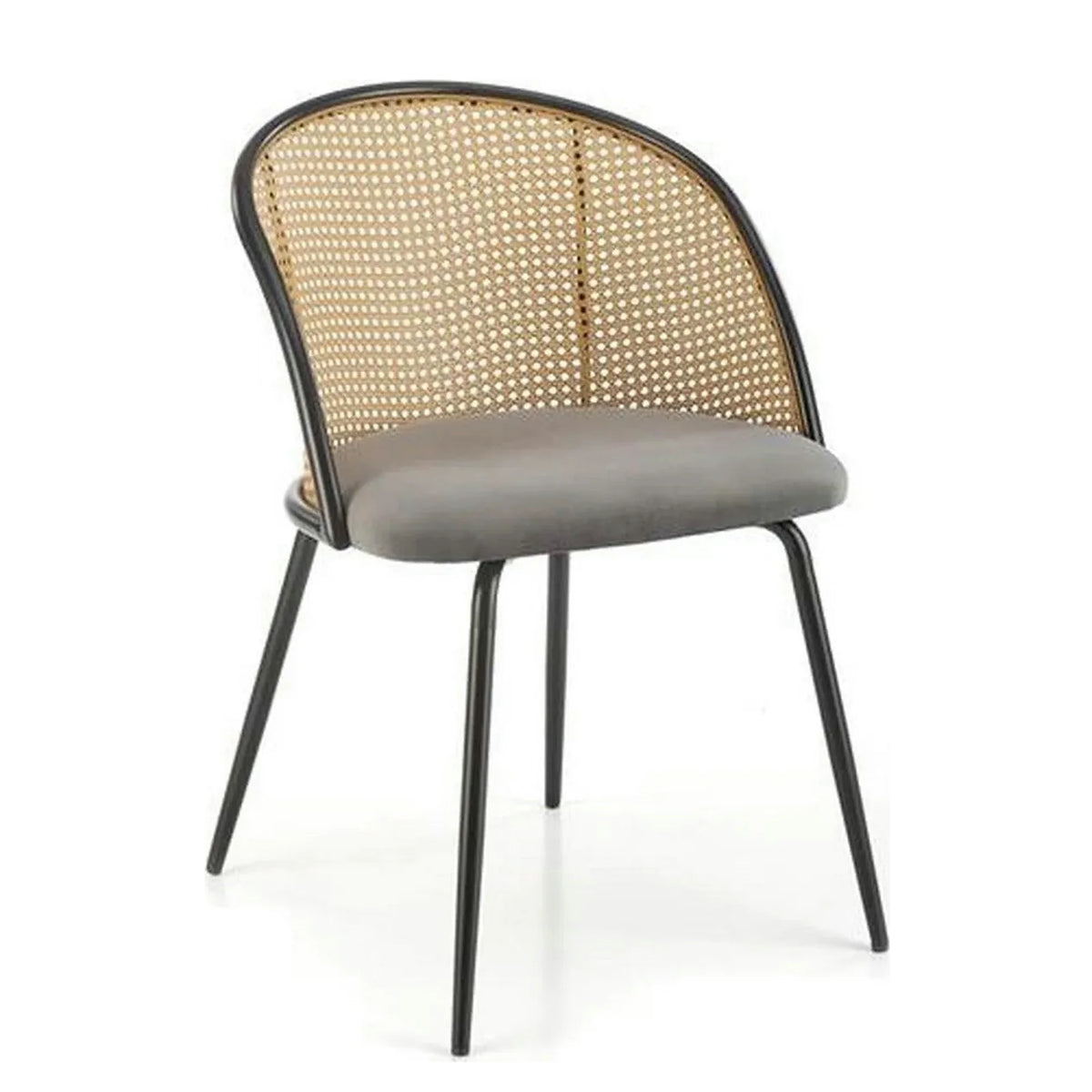 Scaun K508, gri/negru, stofa catifelata/rattan sintetic, 54x57x78 cm