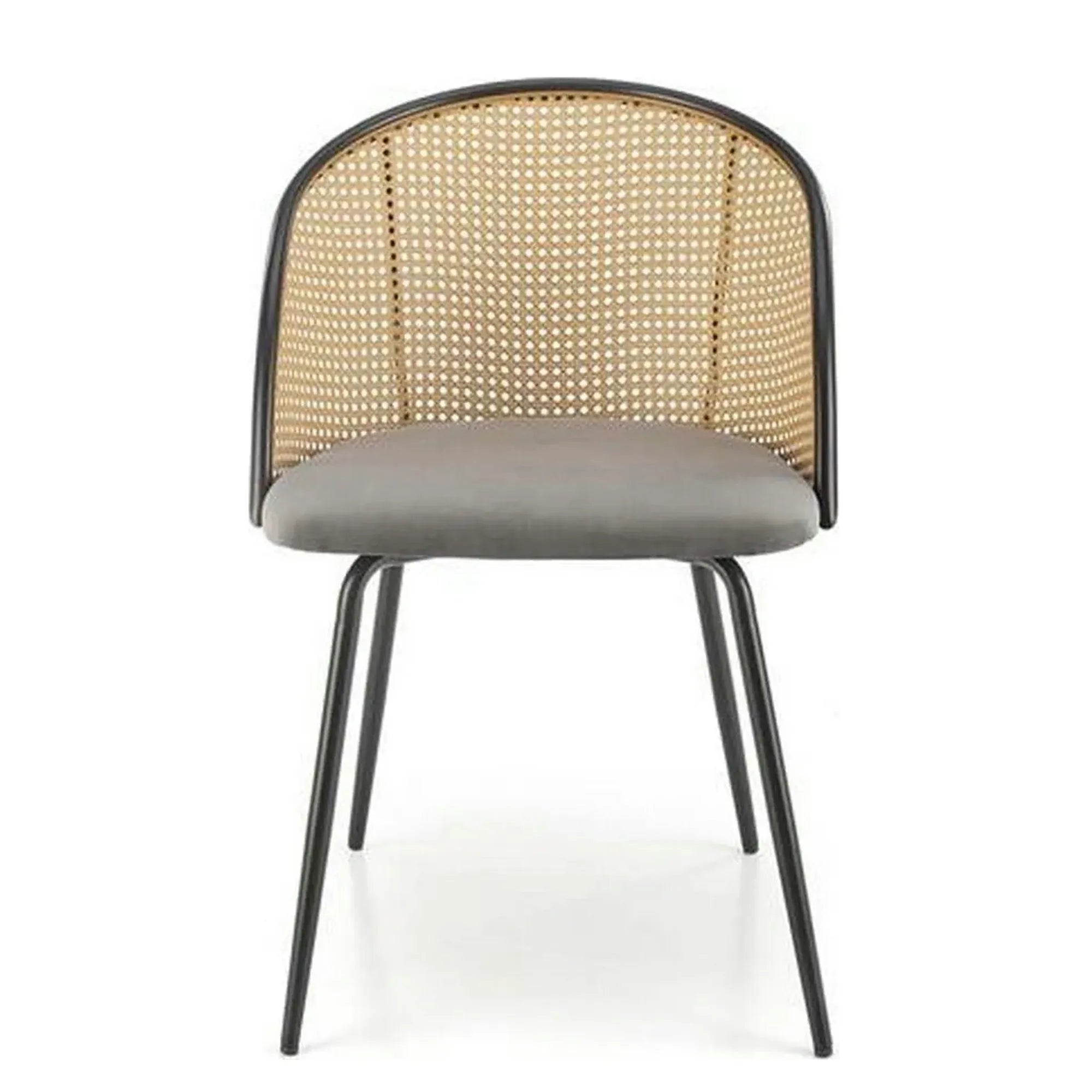 Scaun K508, gri/negru, stofa catifelata/rattan sintetic, 54x57x78 cm