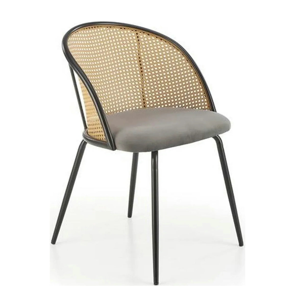 Scaun K508, gri/negru, stofa catifelata/rattan sintetic, 54x57x78 cm