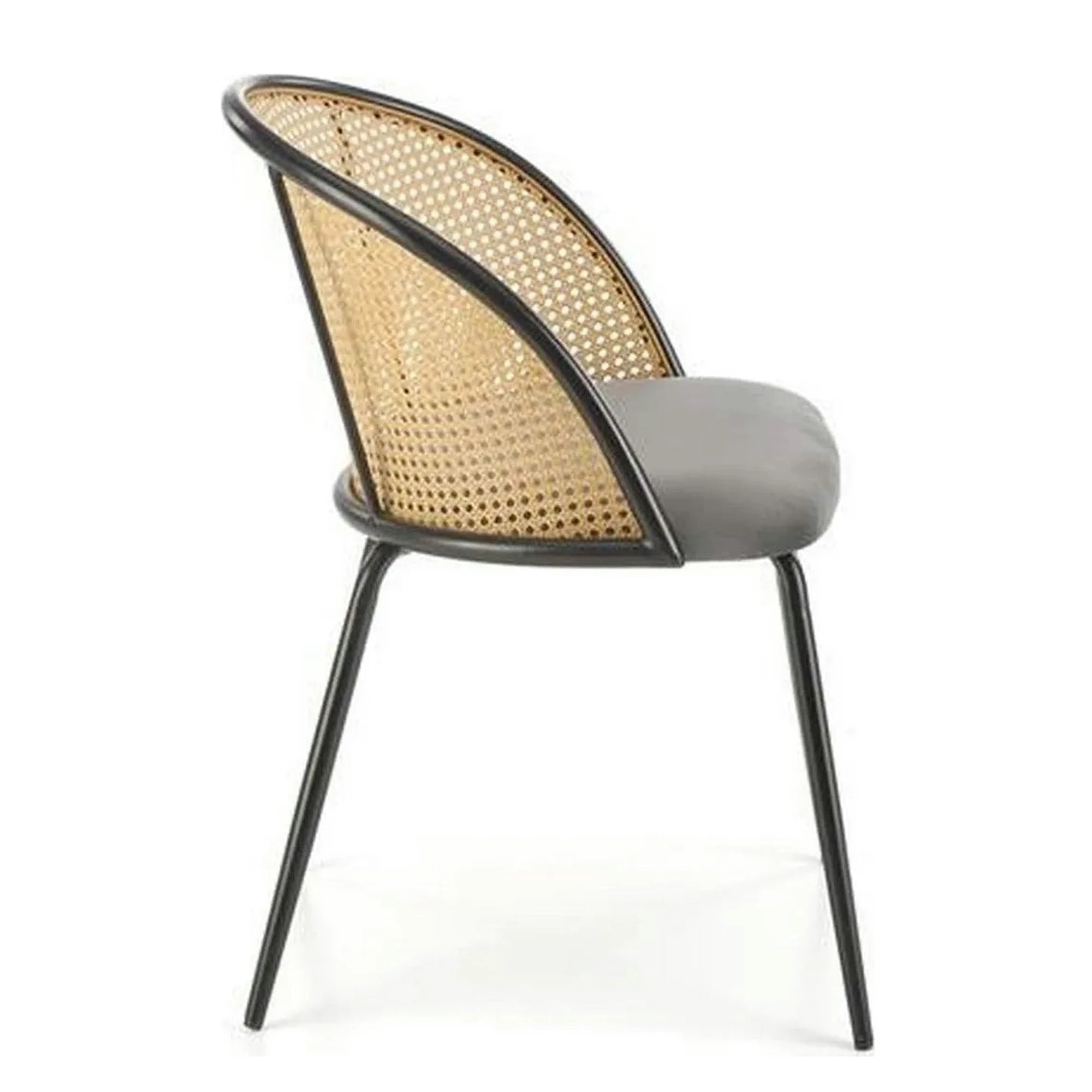 Scaun K508, gri/negru, stofa catifelata/rattan sintetic, 54x57x78 cm