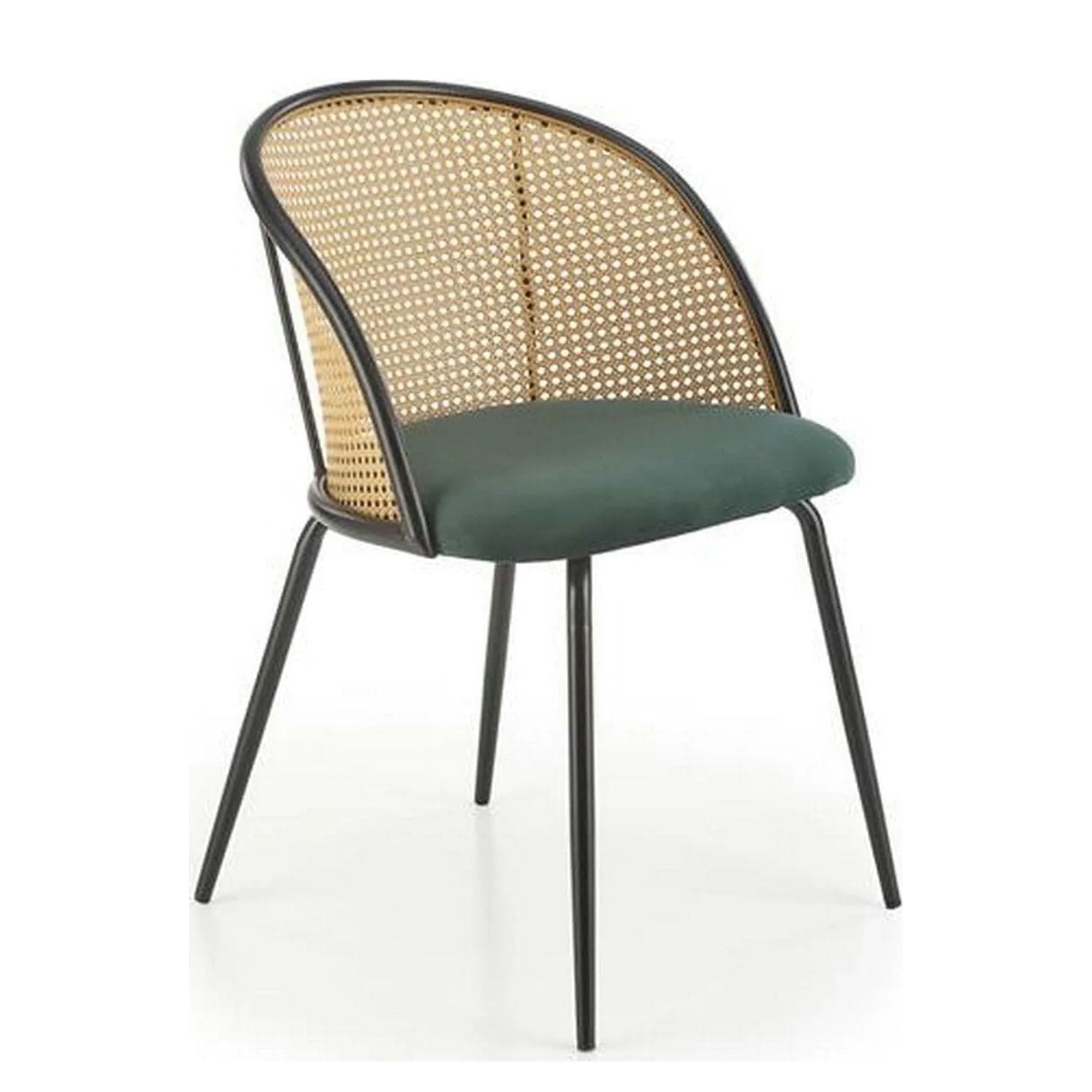 Scaun K508, verde inchis/negru, stofa catifelata/rattan sintetic, 54x57x78 cm