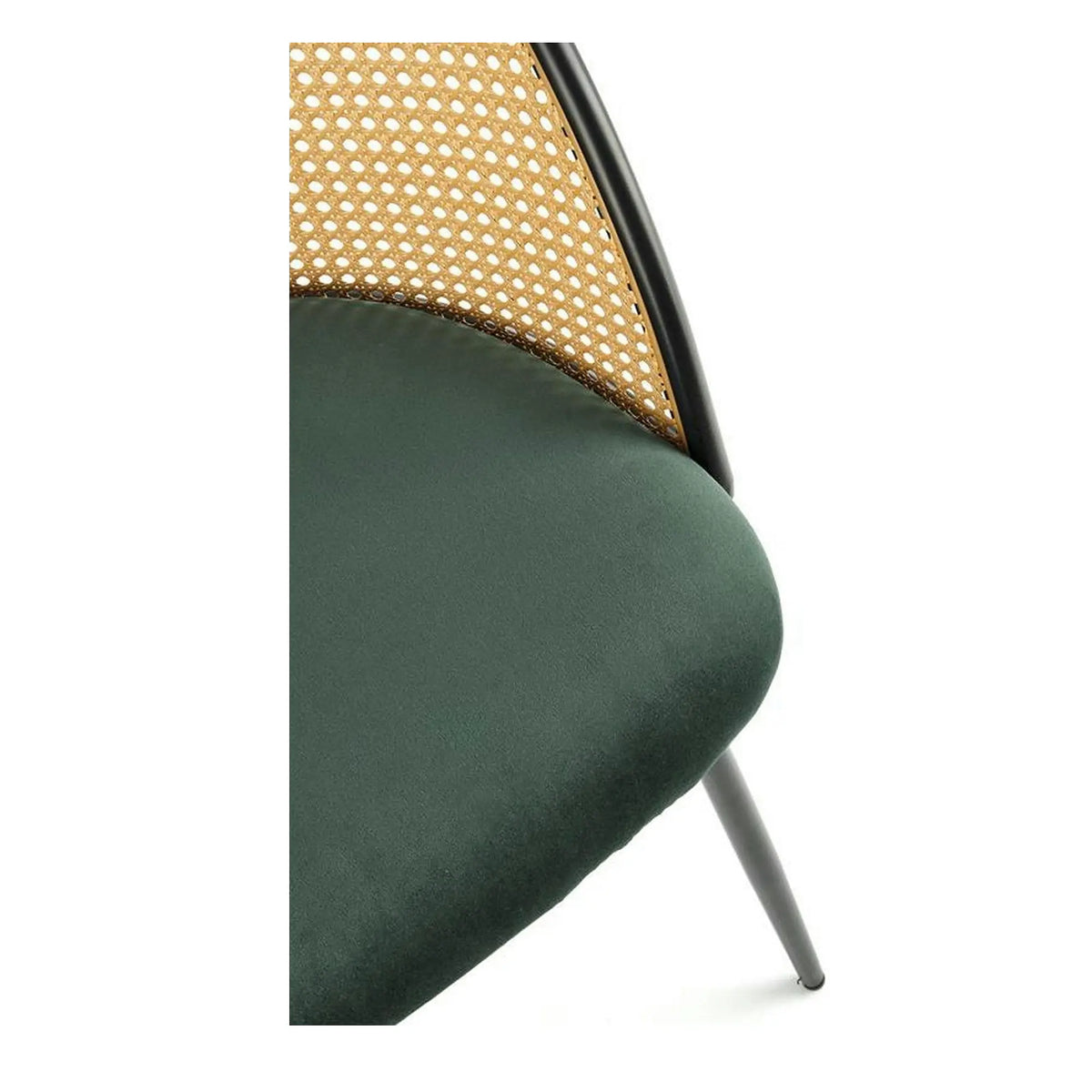 Scaun K508, verde inchis/negru, stofa catifelata/rattan sintetic, 54x57x78 cm