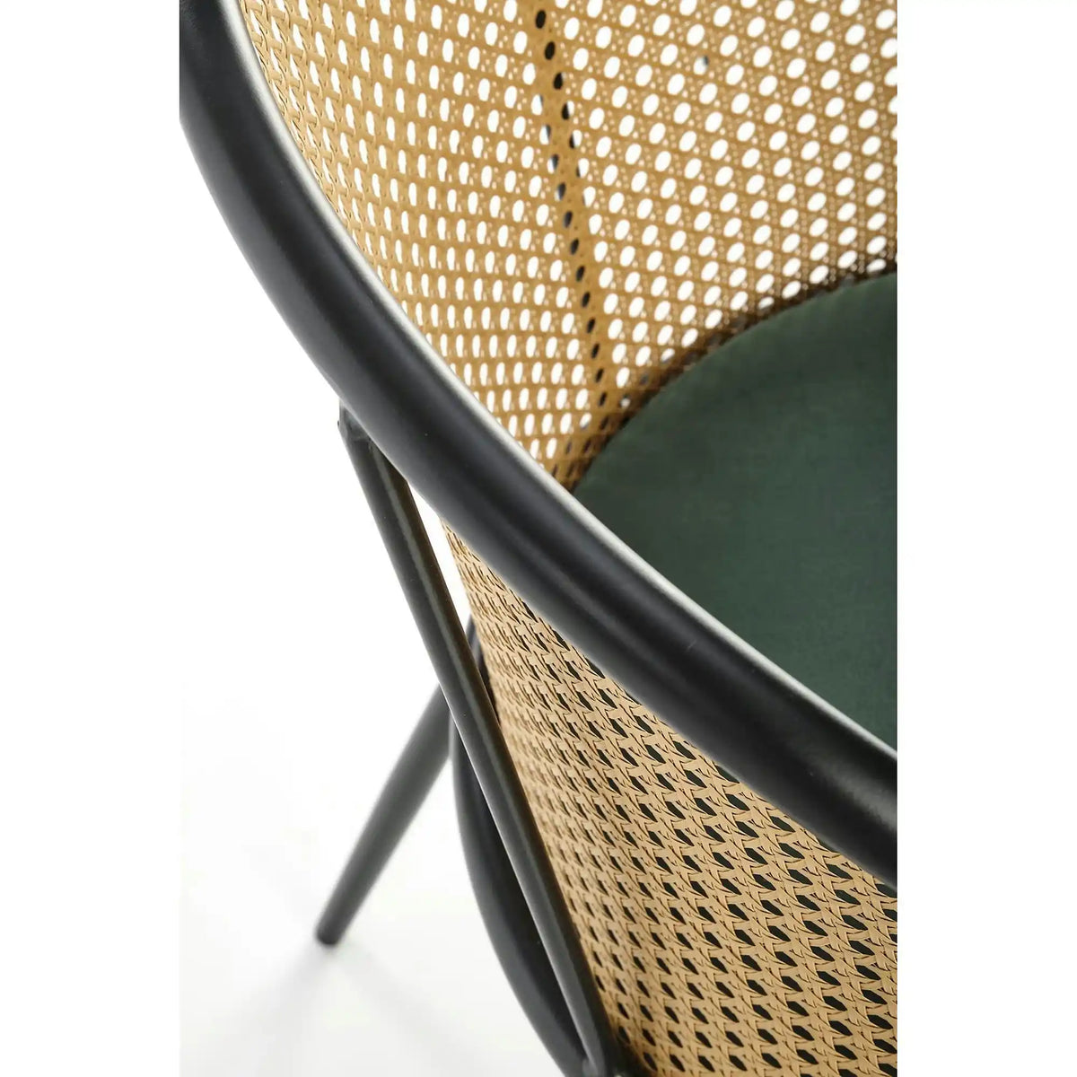 Scaun K508, verde inchis/negru, stofa catifelata/rattan sintetic, 54x57x78 cm