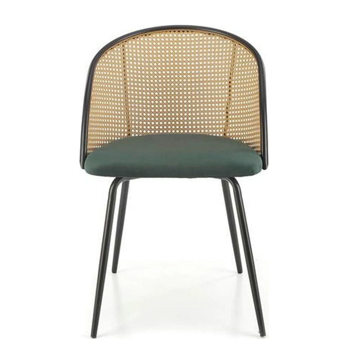 Scaun K508, verde inchis/negru, stofa catifelata/rattan sintetic, 54x57x78 cm