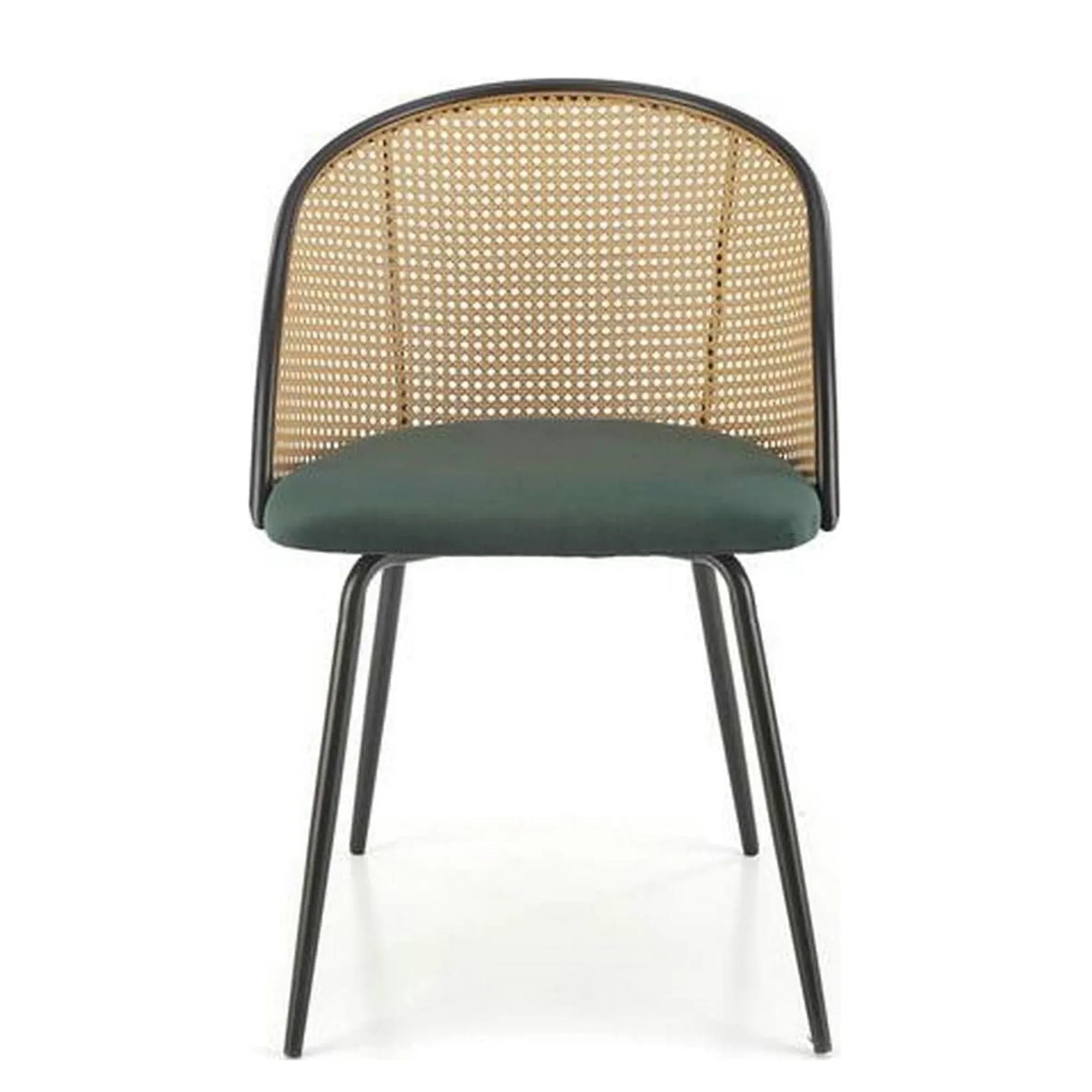 Scaun K508, verde inchis/negru, stofa catifelata/rattan sintetic, 54x57x78 cm