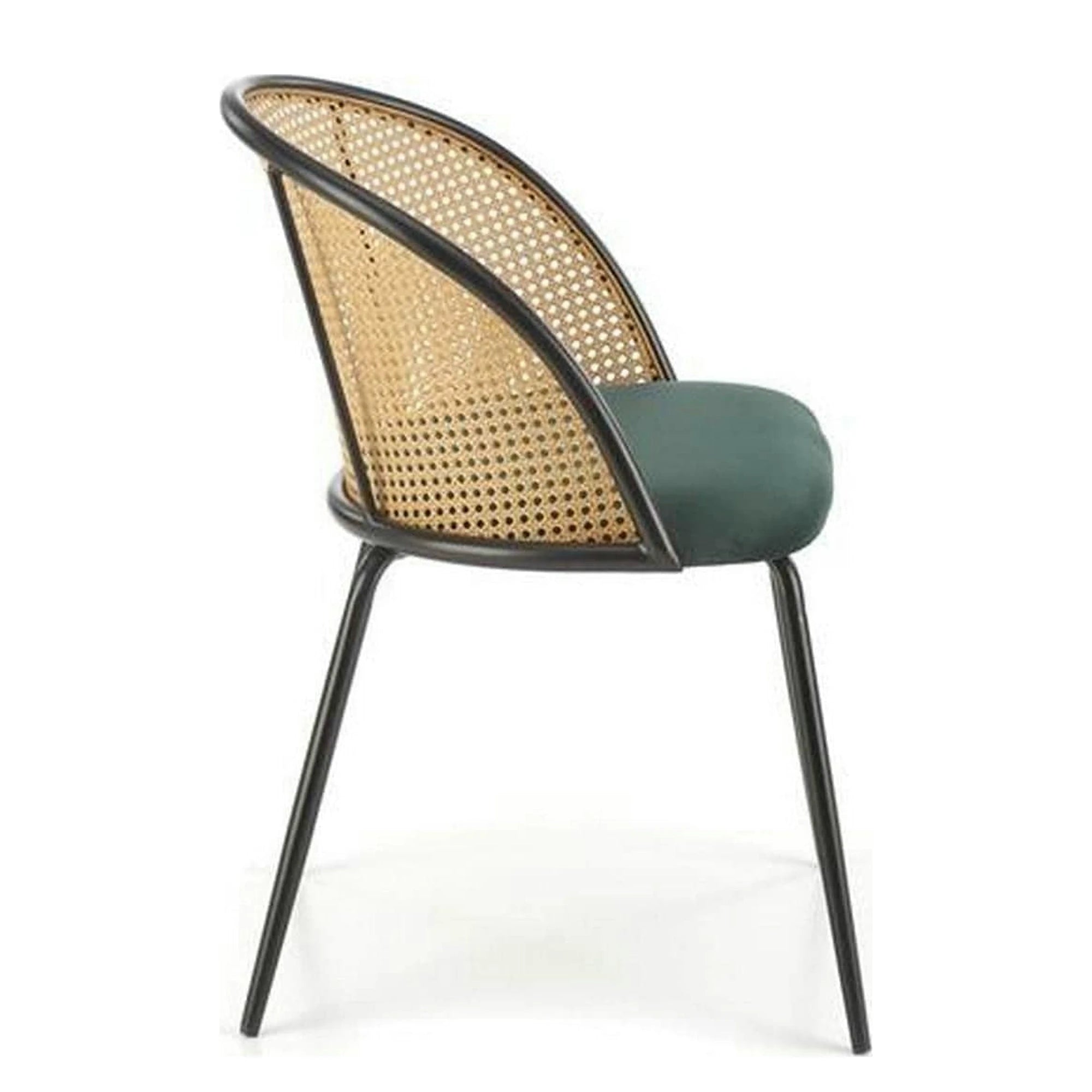 Scaun K508, verde inchis/negru, stofa catifelata/rattan sintetic, 54x57x78 cm