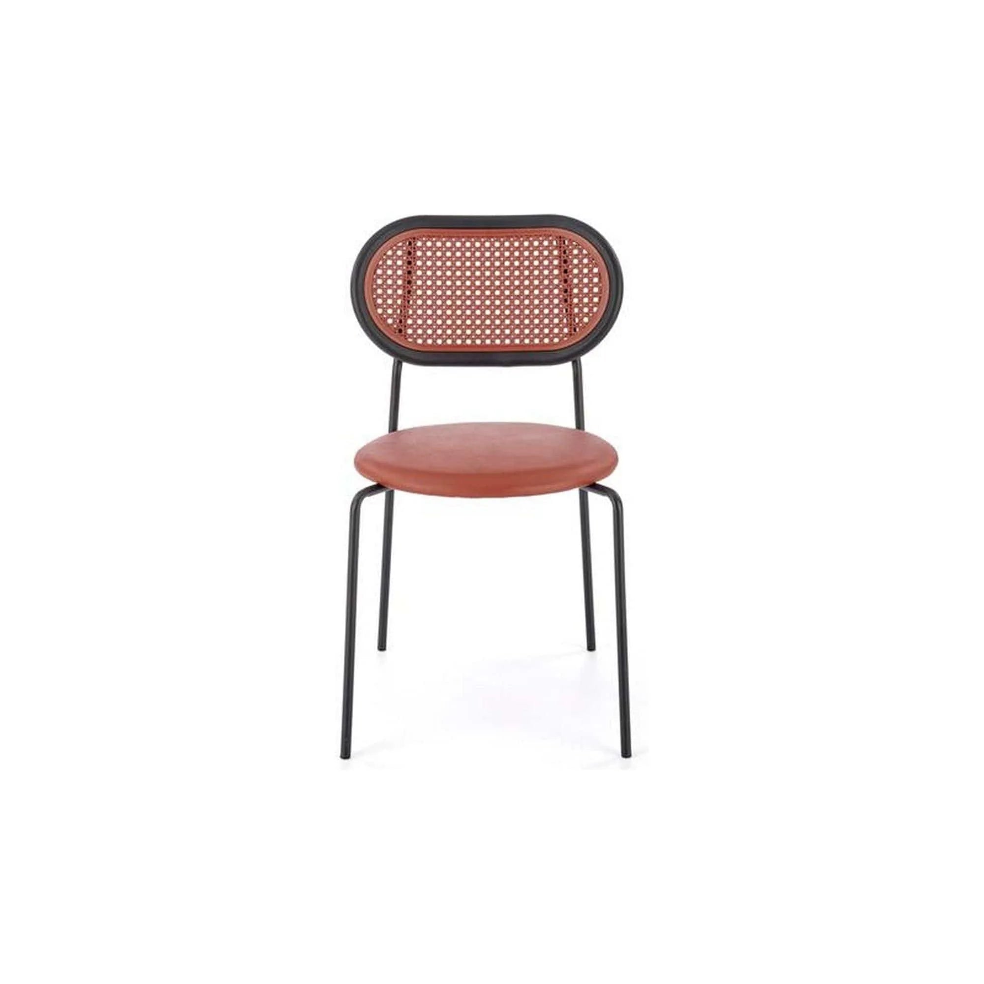 Scaun K524, maro/negru, piele ecologica/rattan sintetic, 46x51x78 cm