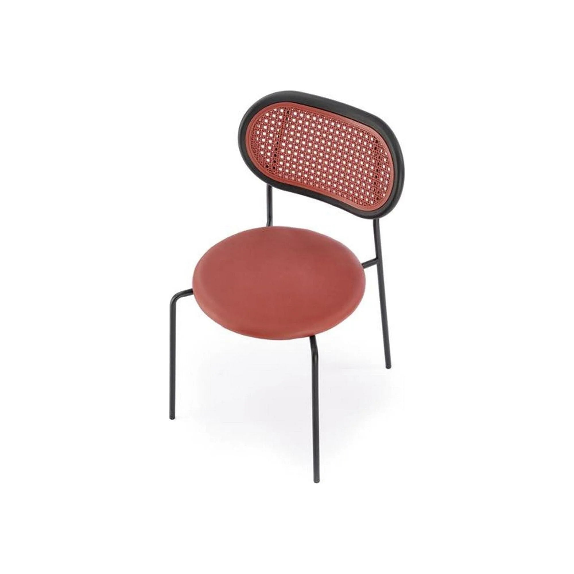 Scaun K524, maro/negru, piele ecologica/rattan sintetic, 46x51x78 cm