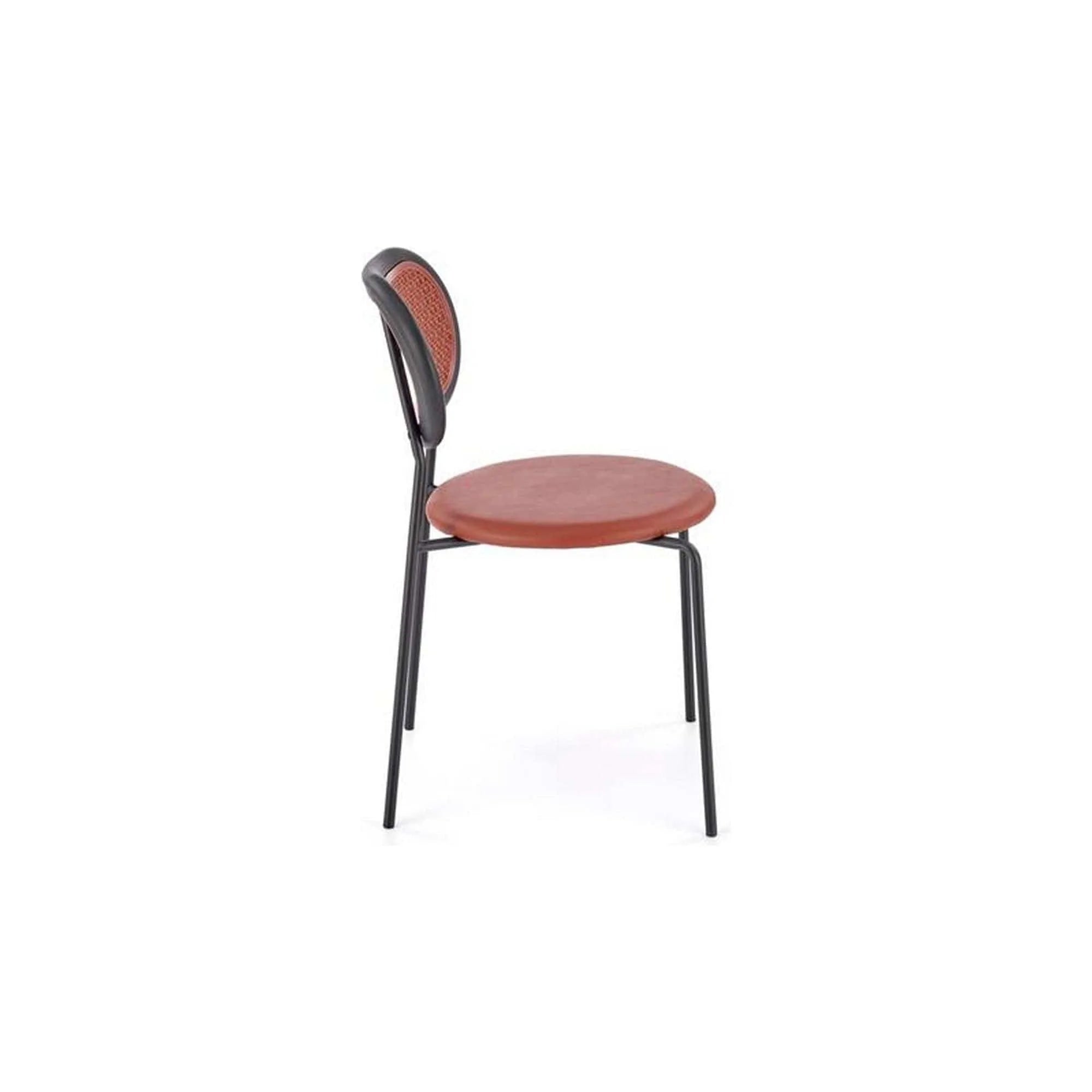 Scaun K524, maro/negru, piele ecologica/rattan sintetic, 46x51x78 cm