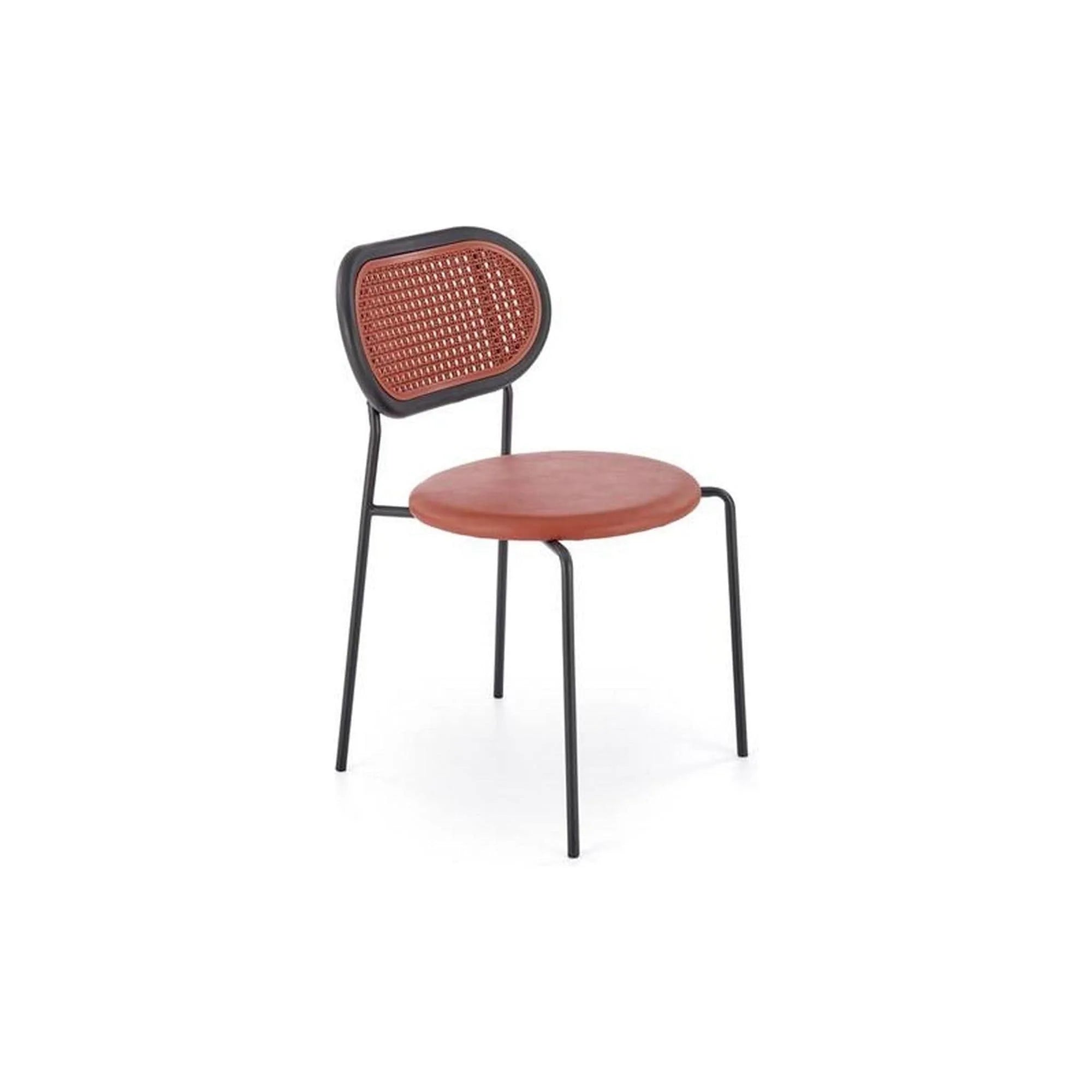 Scaun K524, maro/negru, piele ecologica/rattan sintetic, 46x51x78 cm