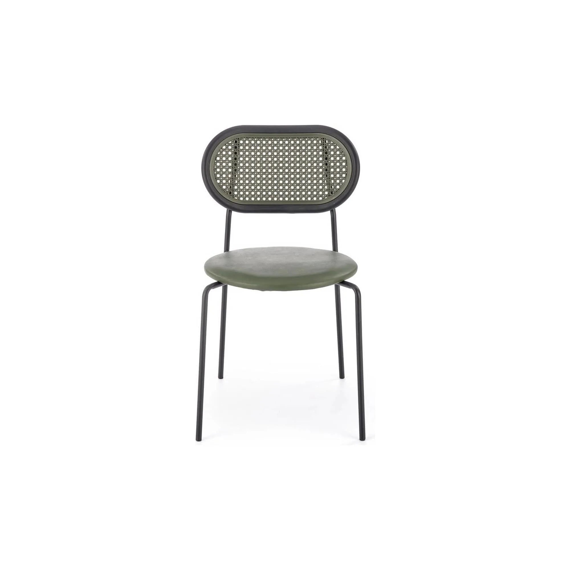 Scaun K524, verde/negru, piele ecologica/rattan sintetic, 46x51x78 cm