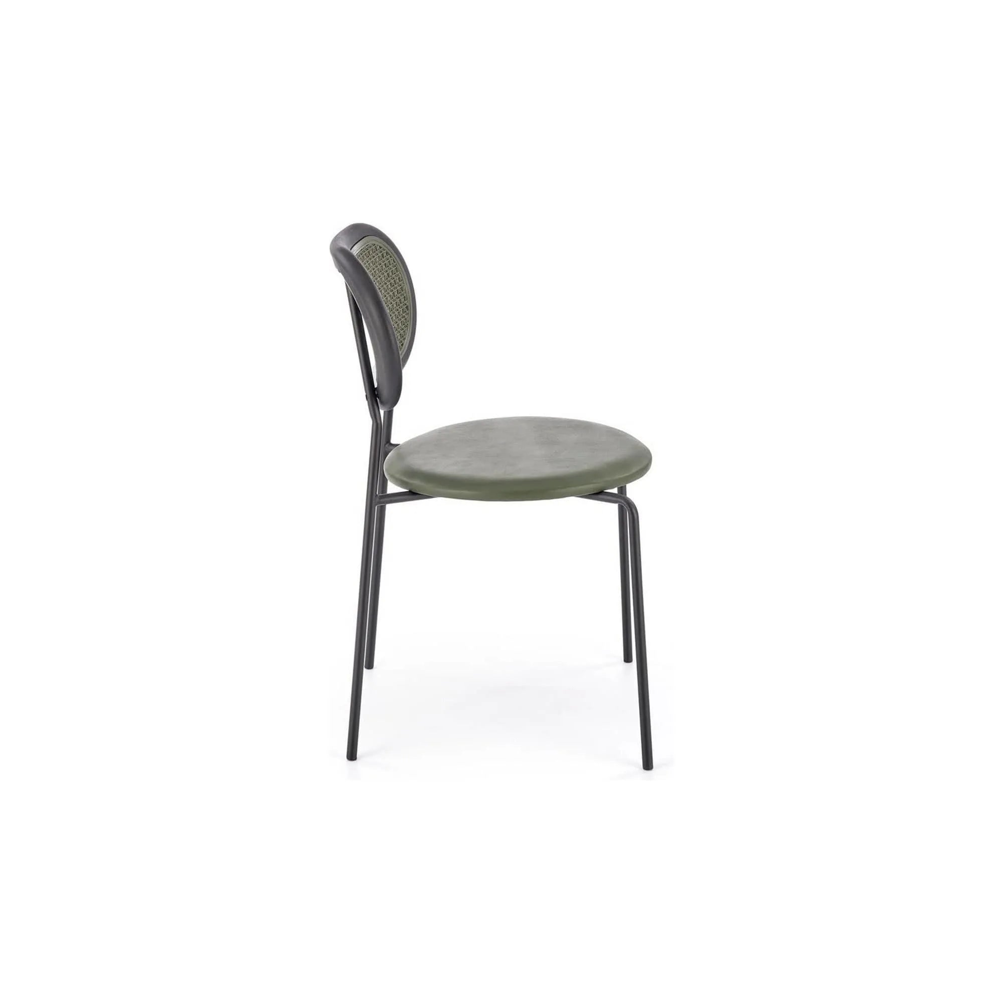 Scaun K524, verde/negru, piele ecologica/rattan sintetic, 46x51x78 cm